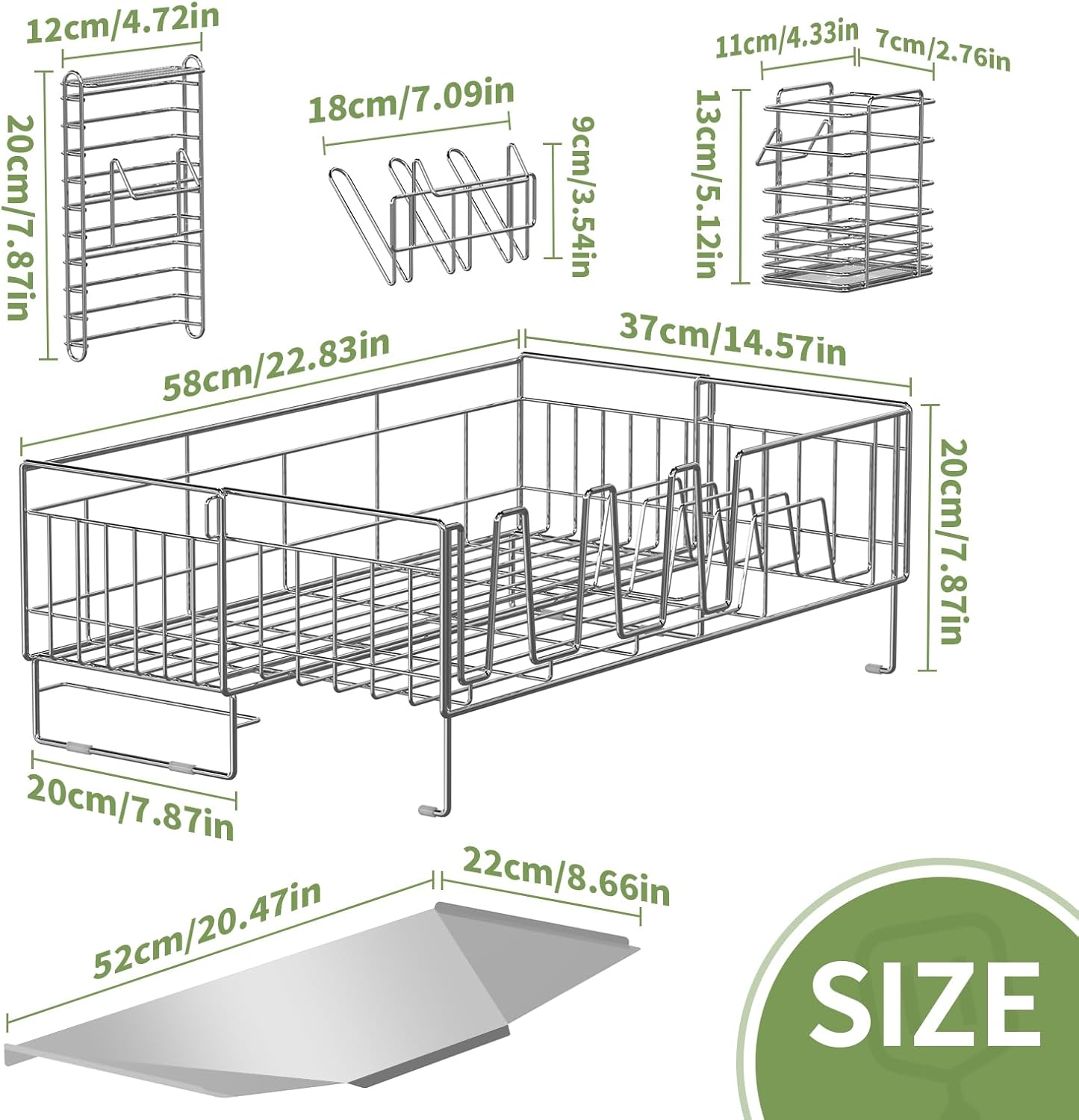 Large Dish Drying Rack - Rust Resistant Dish Rack,Expandable Kitchen Counter,Drainage Board with Sloped Design,Removable Cutlery Holder,Cup Knife Holder,Easy-to-Clean Full Hollow Design-Silver-L