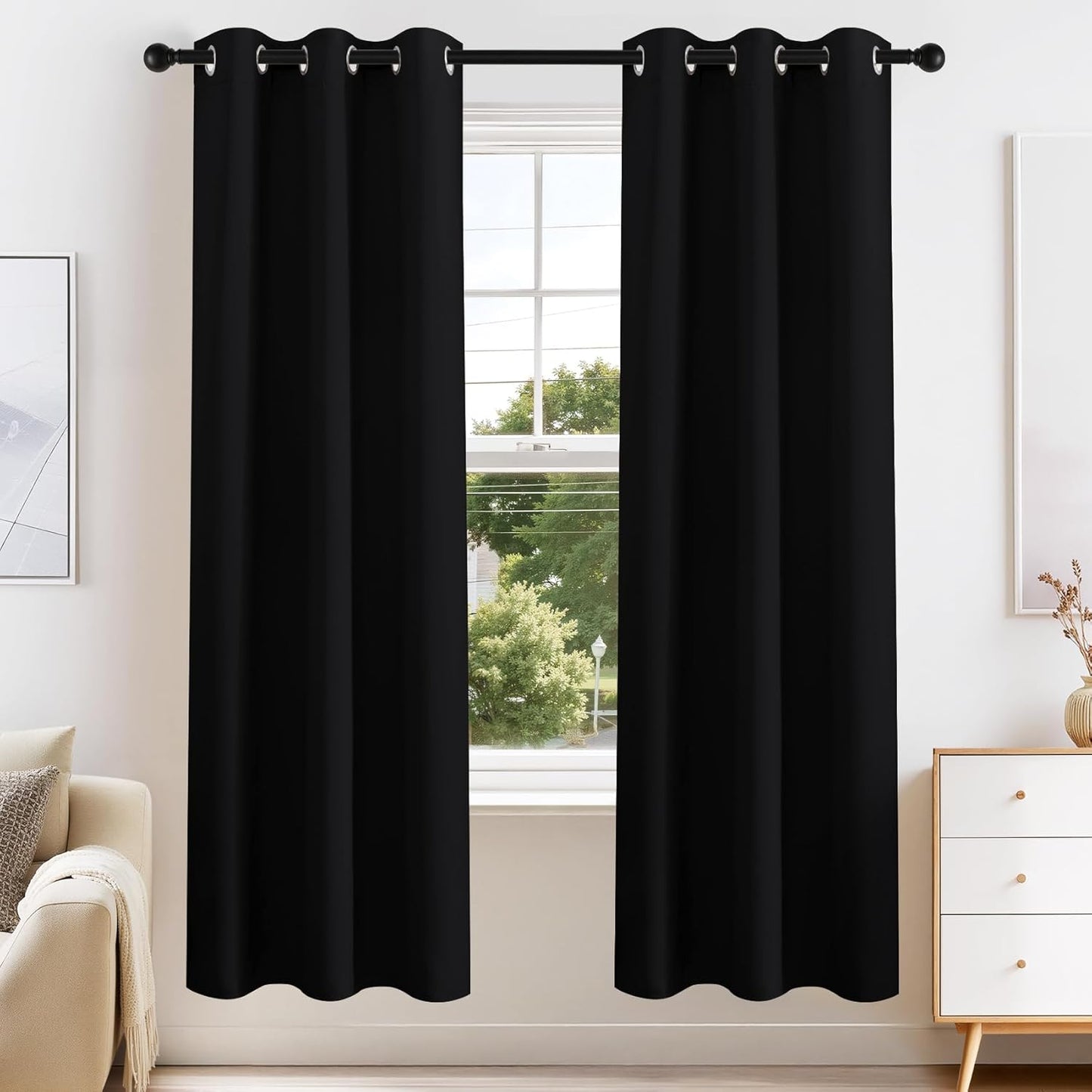 PONY DANCE Blackout Curtains for Bedroom 72 Inch Length 2 Panels Set, Privacy Thermal Insulated Room Darkening Grommet Drapes for Living Room Window, W34 x L72 Inch, Black