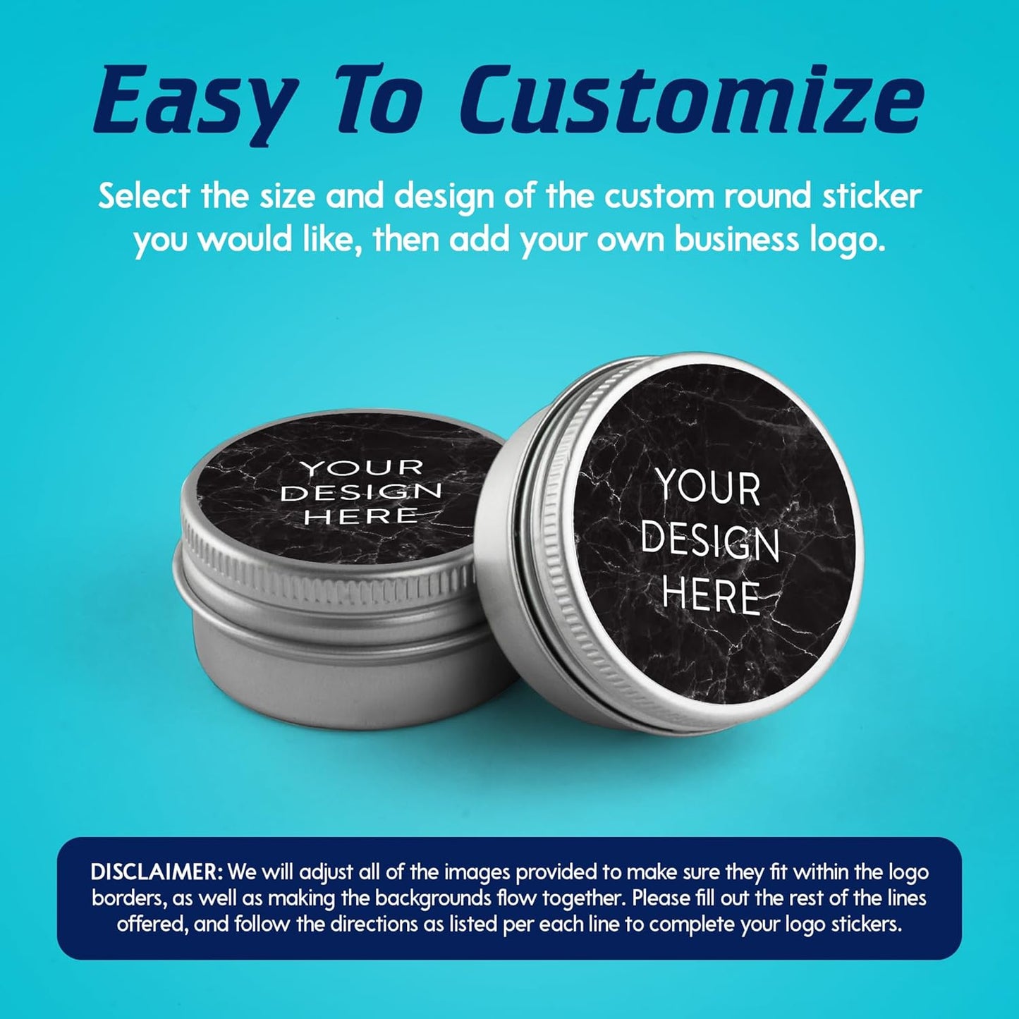 100 Custom Vinyl Stickers - Upload Your own Image, Text, Design, Logo - Personalized Logo Labels for Handmade, Packaging, Bottle, Jars, Candle, Brand Stickers (Black Marble, 3x3)