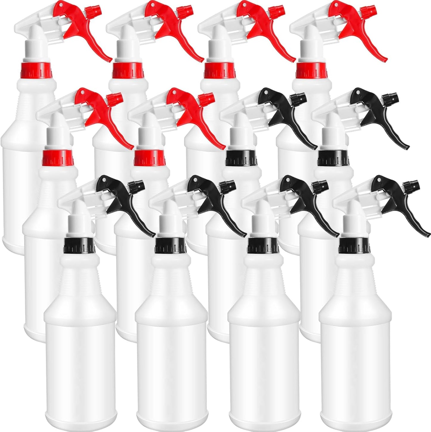 Eccliy 12 Pcs 16 Oz Plastic Spray Bottle, Adjustable Empty Reusable Sprayer for Cleaning, Planting, Water, Bathroom and Kitchen, BBQ, Commercial and Residential(Red, Black,Original)