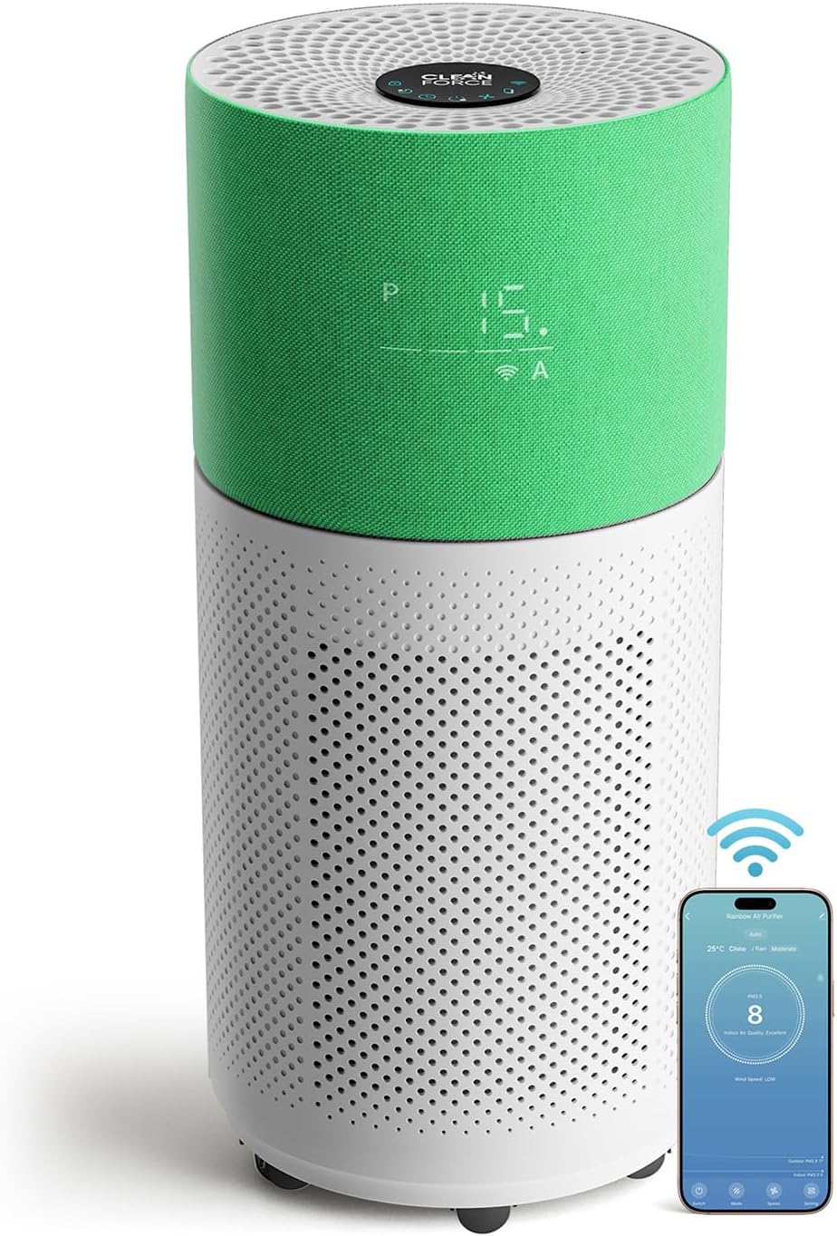 CleanForce Rainbow H13 True HEPA Air Purifier for Home Large Room, Bedroom, up to 2550sqft, Smart App-Control air Quality Monitor, Filters dust Pollen Smoke Odor VOCs