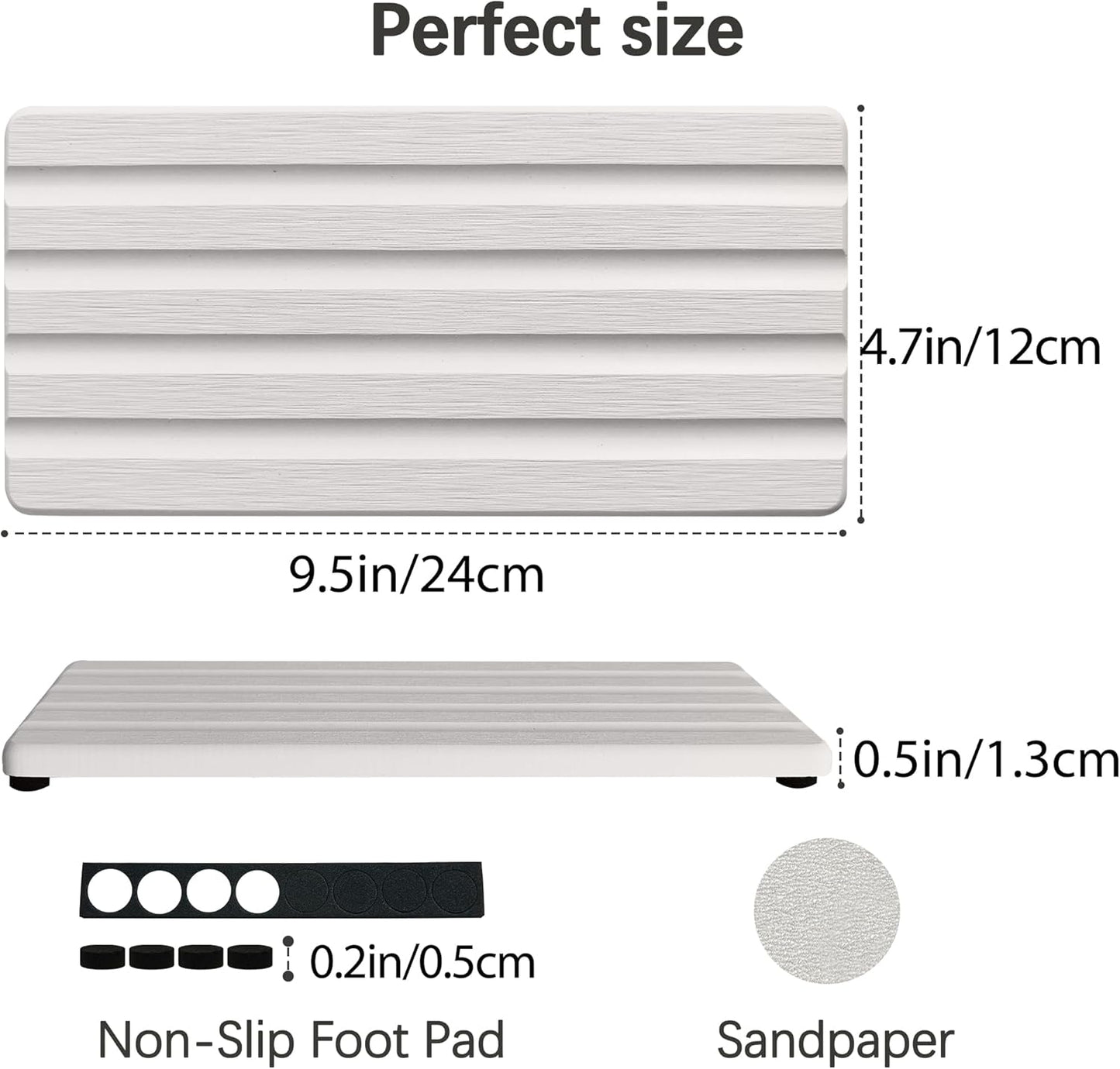 Diatomite Soap Dish, Water Absorbing Stone Tray, Kitchen Sink Organizer, Fast Drying Counter Holder (White, 9.5" x 4.7"/24 x 12cm)