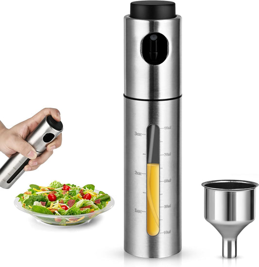 Oil Bottle for Cooking,100ml Stainless Steel Cooking Oil Spray Bottle for,Salads, BBQS and More,One-Handed Use