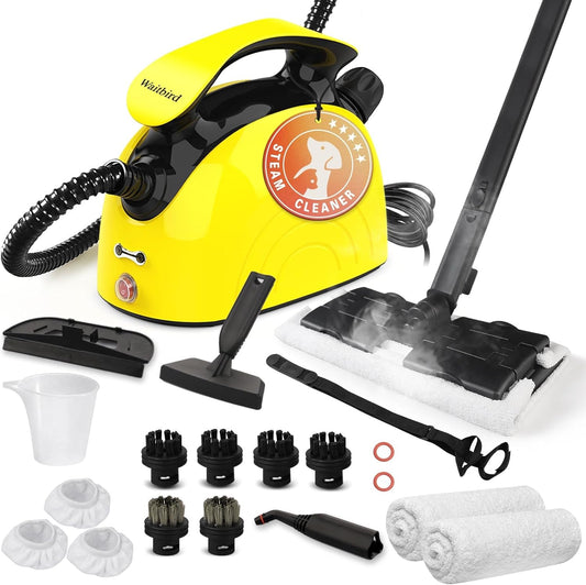 Steam Cleaner with 21 Accessories, 248°F High-Temp Steam & 1.1L Large Tank for Deep Cleaning Floors, Tiles, Carpet, Cars - Free Cleaning (Yellow) Chemical-Free Home & Auto Use