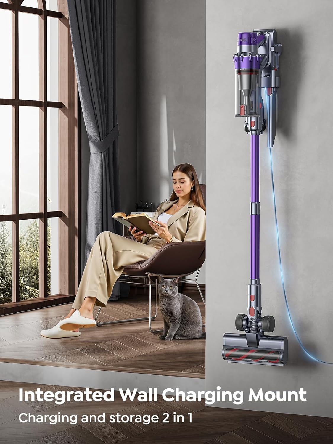 Cordless Vacuum Cleaner, 600W 50KPA 65 Mins Runtime Vacuum Cleaners for Home, Stick Vacuum with Self-Standing, Wall Mount Charging and Intelligent Auto Mode, Handheld Vacuum for Pet Hair/Carpet/Floor