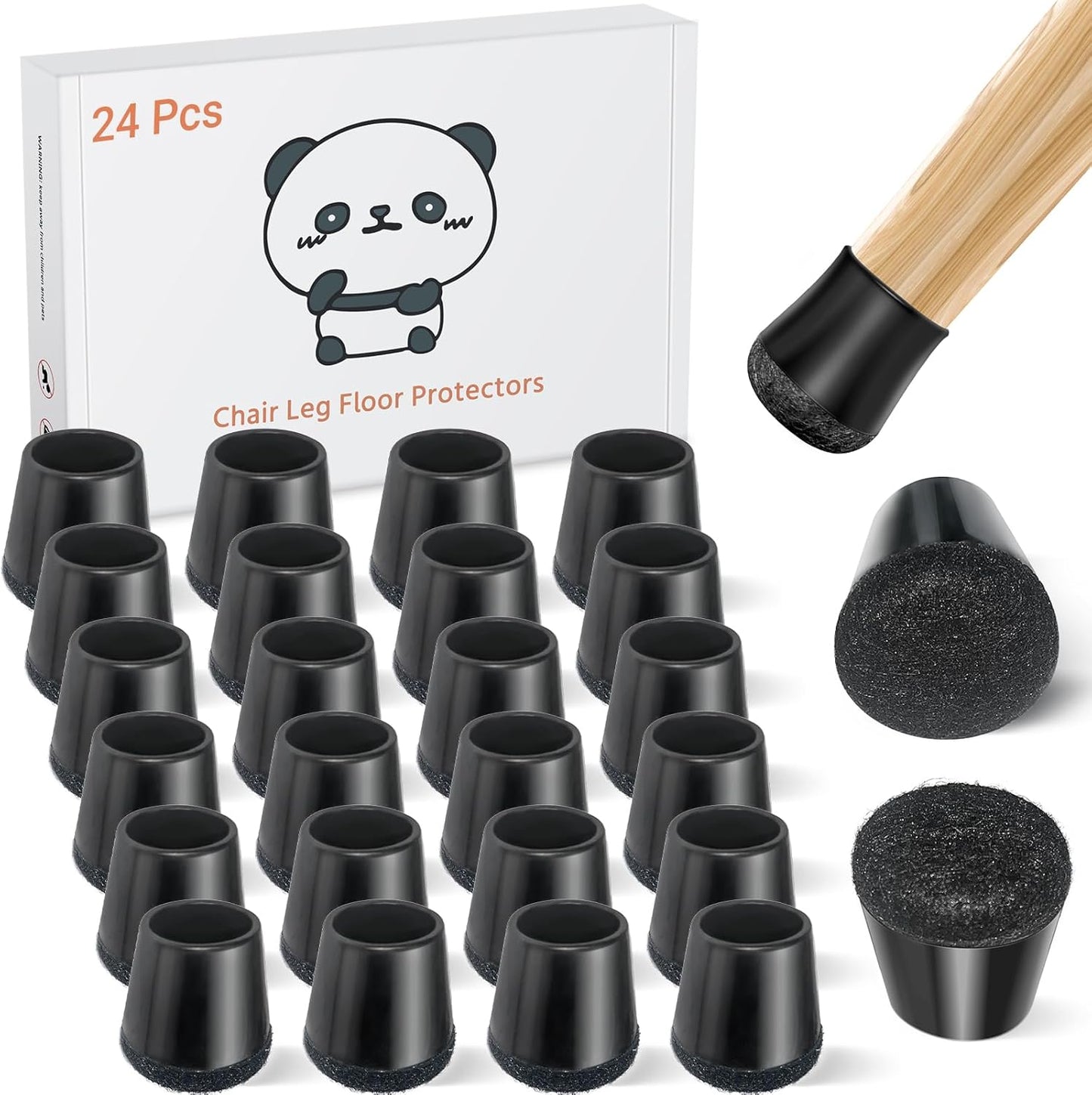 Meldel 24 PCS Silicone Chair Leg Floor Protectors Extra Small(0.6"-0.8") Rubber Felt Furniture Pads Chair Legs Caps/Covers for Hardwood Floors, Tile from Scratches & Reduce Noise - Round, Black