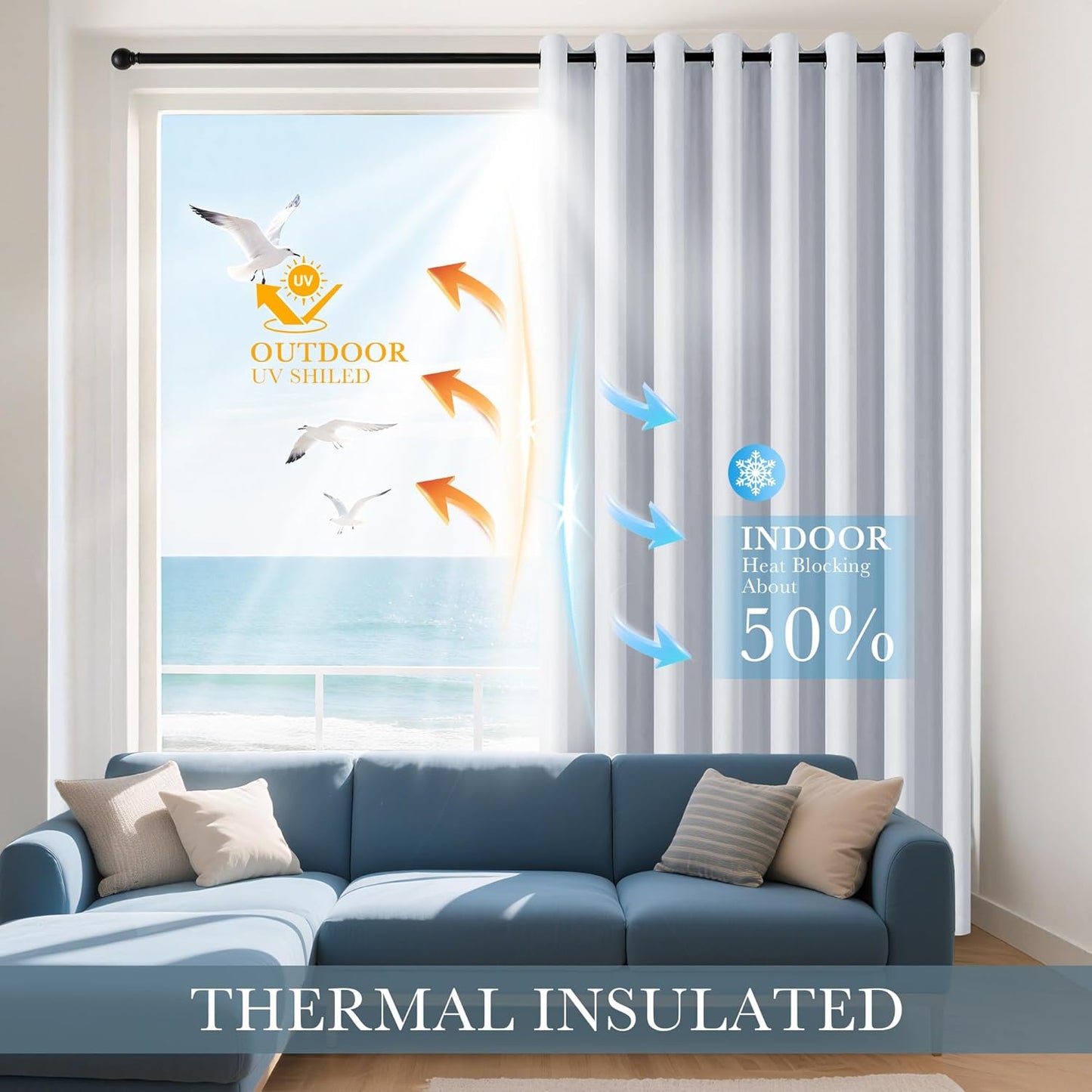 PONY DANCE White Room Darkening Curtains for Living Room 2 Panels Set, 42" W x 60" L, Thermal Insulated Light Blocking (Reduce 50%-60% Sunlight), Window Treatments Drape for Bedroom Privacy Protection