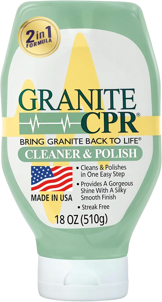 Granite CPR Cleaner & Polish Can Be Used Daily On Granite, Marble, Quartz & Corian. Leaves A Gorgeous Streak-Free Shine & Silky Smooth Finish. Cleans & Polishes All Stone Countertops In One Easy Step.