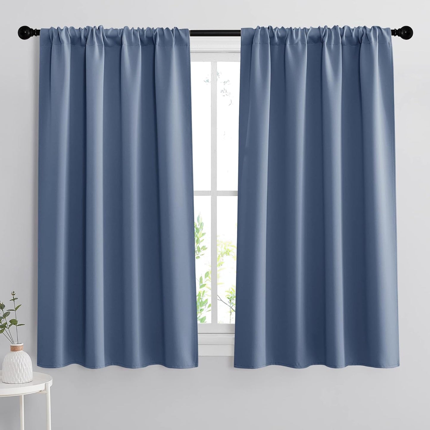 RYB HOME Blackout Closet Curtains - Thermal Insulated Noise Reducing Energy Efficiency Small Window Decor for Kitchen Bedroom Bathroom, 42 inches Wide x 54 inches Long, Stone Blue, 1 Pair