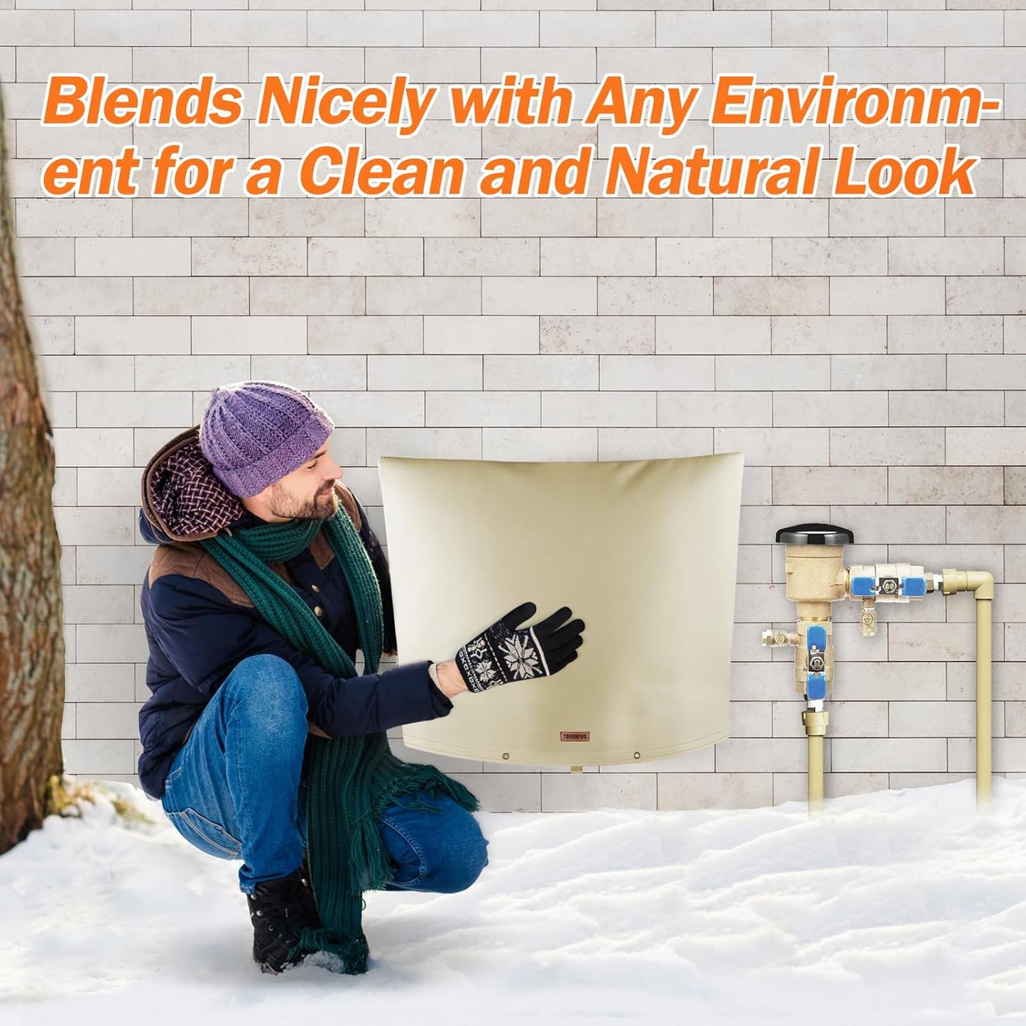 Backflow Preventer Pipe Insulation Cover (5°F) - Irrigation Sprinkler Valve Insulated Pouch - Water Well Pump Cover - Sturdy 5 Layers for Winter Freeze Protection, 52" W x 32" H, Beige