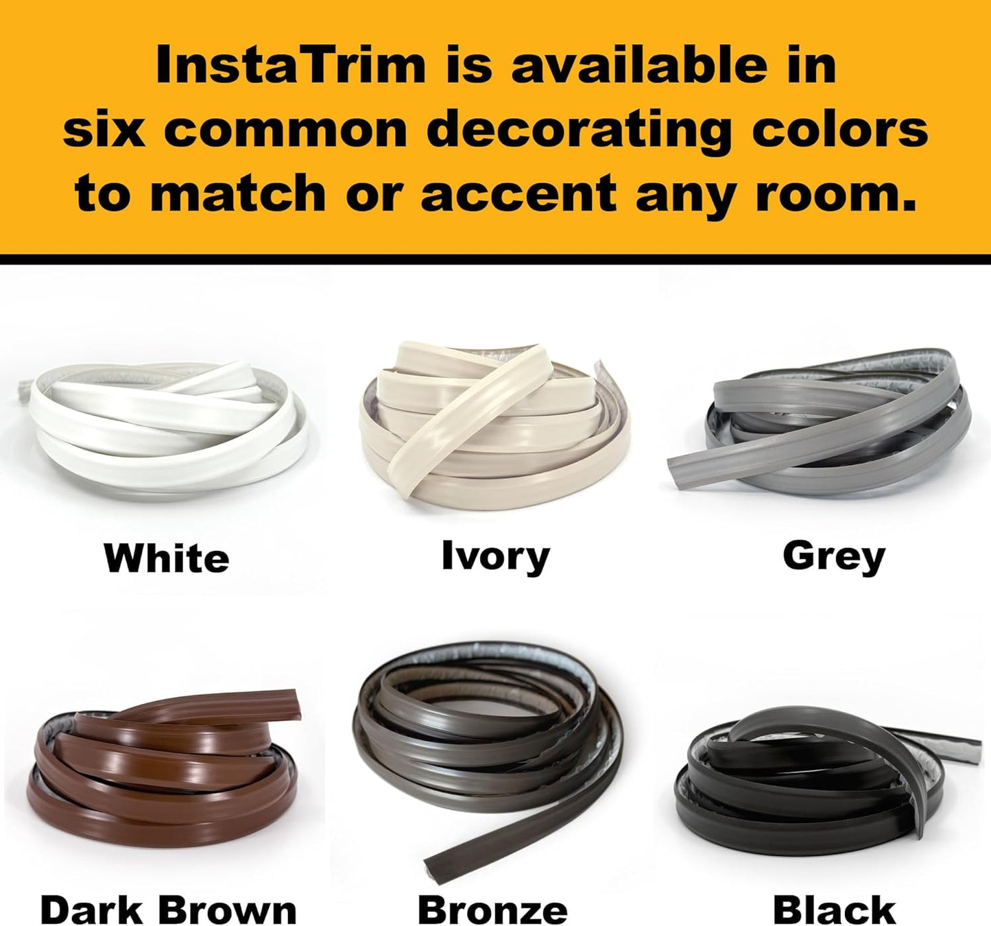 Instatrim Flexible Self-Adhesive Trim Bundle with Applicator & Corners - Caulking Kit with 50ft Black 1/2" Wide Caulk Strip, Applicator Tool, & 6 Corners - InstaTrim The Original Flexible Trim