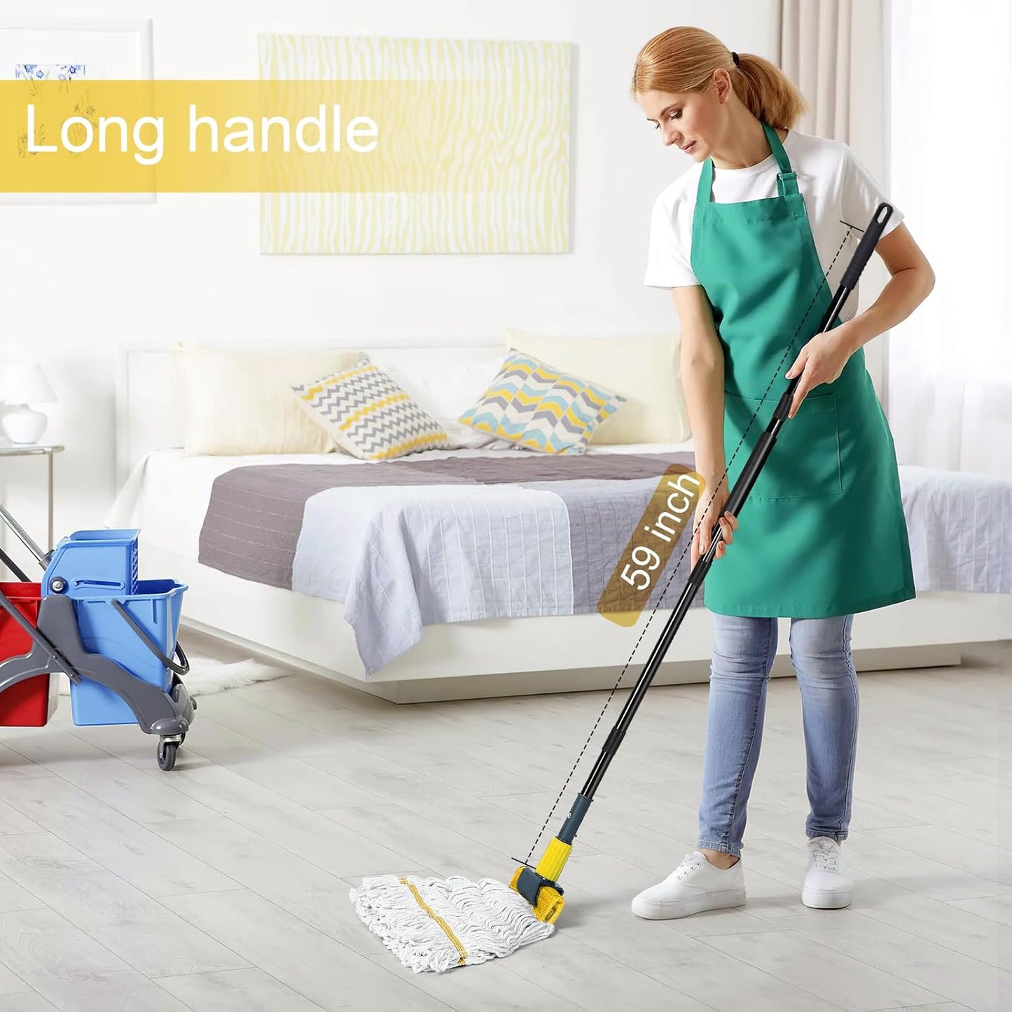 Commercial Mop Handle Heavy Duty, Industrial Mop Stick with Jaw Clamp Wet Gripper Mops Head Replacement Holder for Floor Cleaning