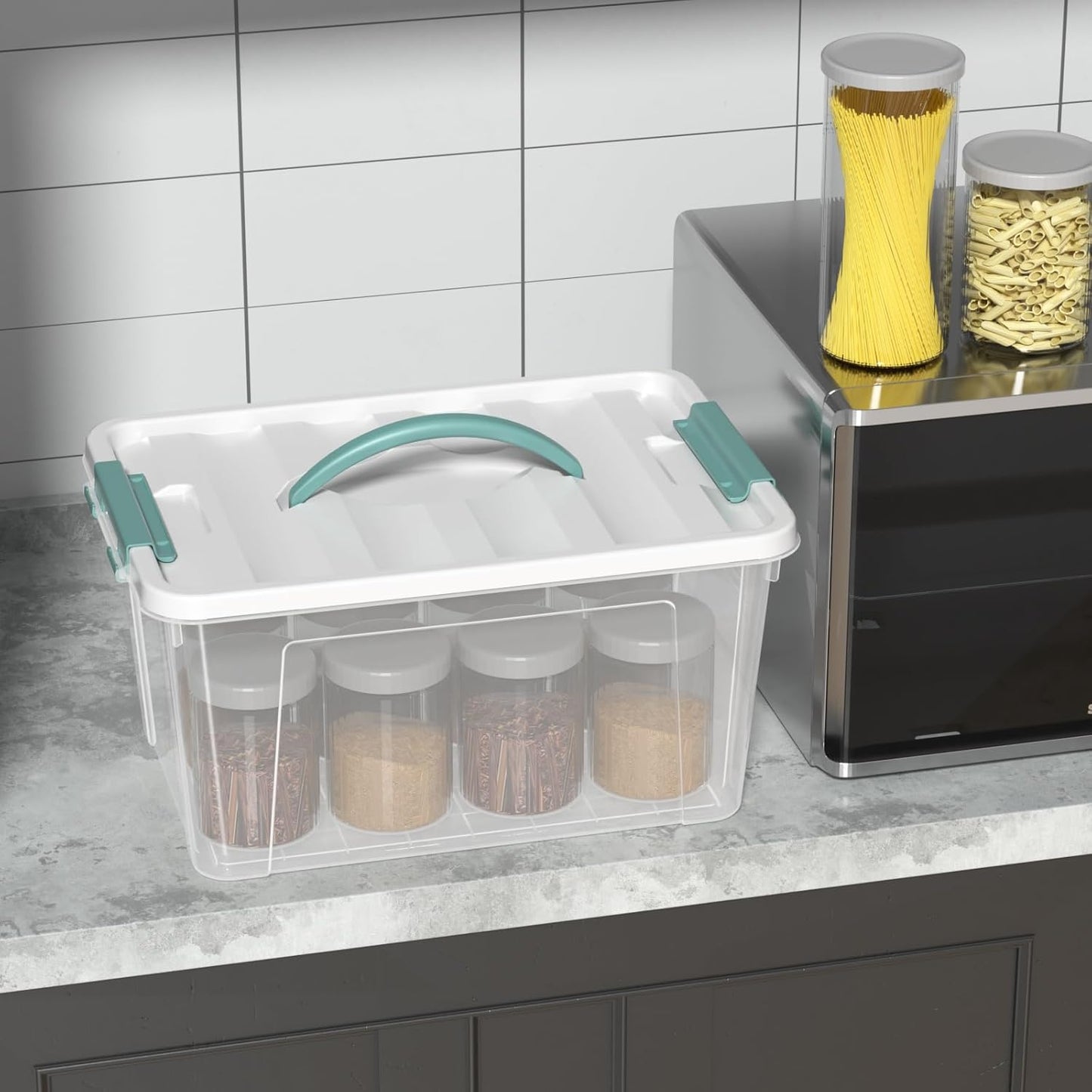 Xyskin 6 Pack 14 Quart Stackable Plastic Storage Bins with Lids and Latching Buckles, Storage Latch Box/Bins, Clear