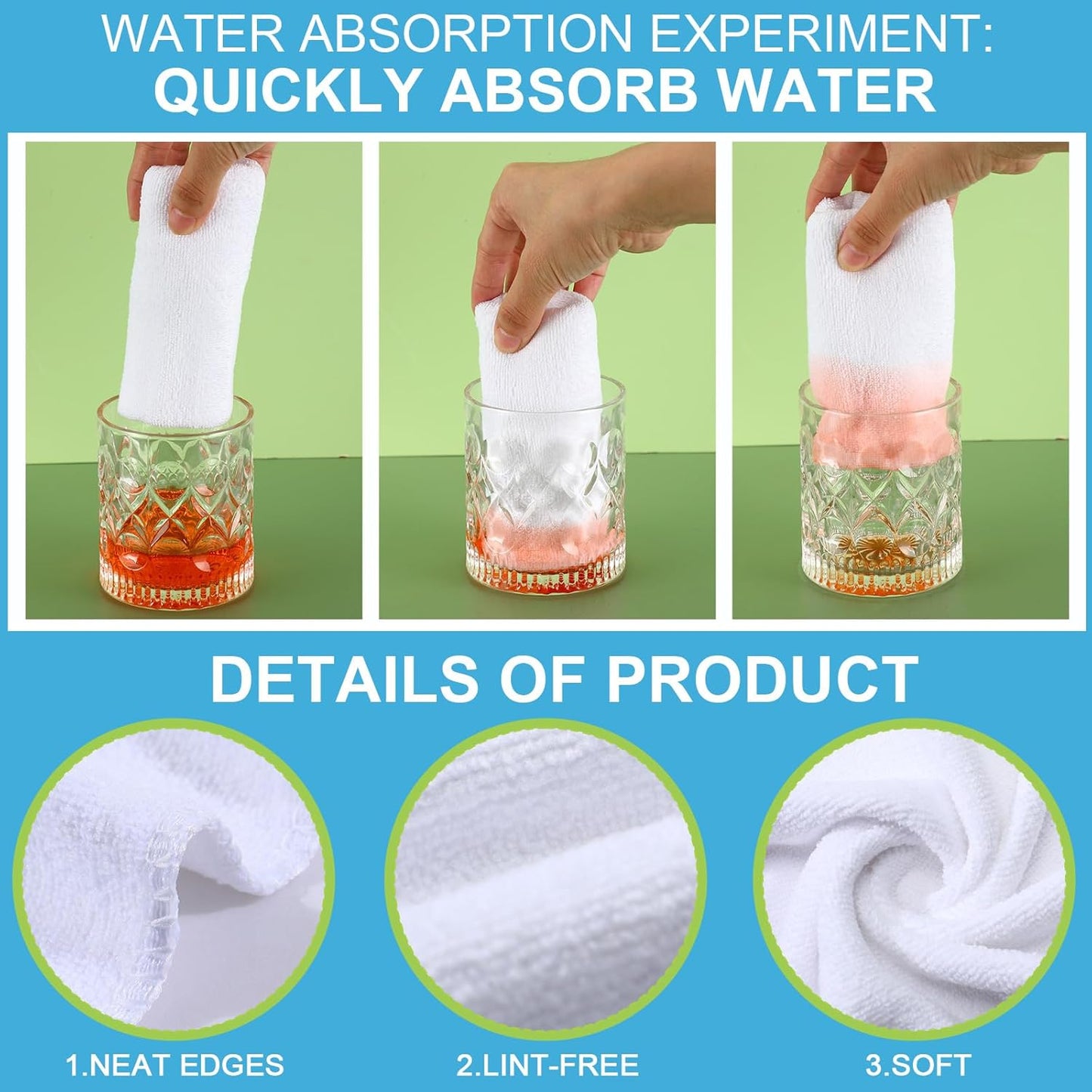 Nuenen Microfiber Cleaning Cloths for Cars 16 x 16 Inch Ultra Absorbent Car Towels Drying Reusable Cleaning Supplies House Kitchen Window Microfiber Towel(White,60 Pcs)