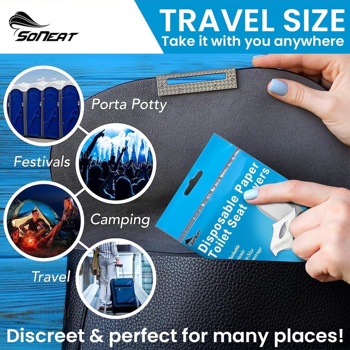 Disposable Toilet Seat Covers Flushable XL 50 Pack – Adults & Kids Potty Training Travel Toilet Seat Cover – 100% Biodegradable Public Restroom Protection for Airplane, Camping, Festivals