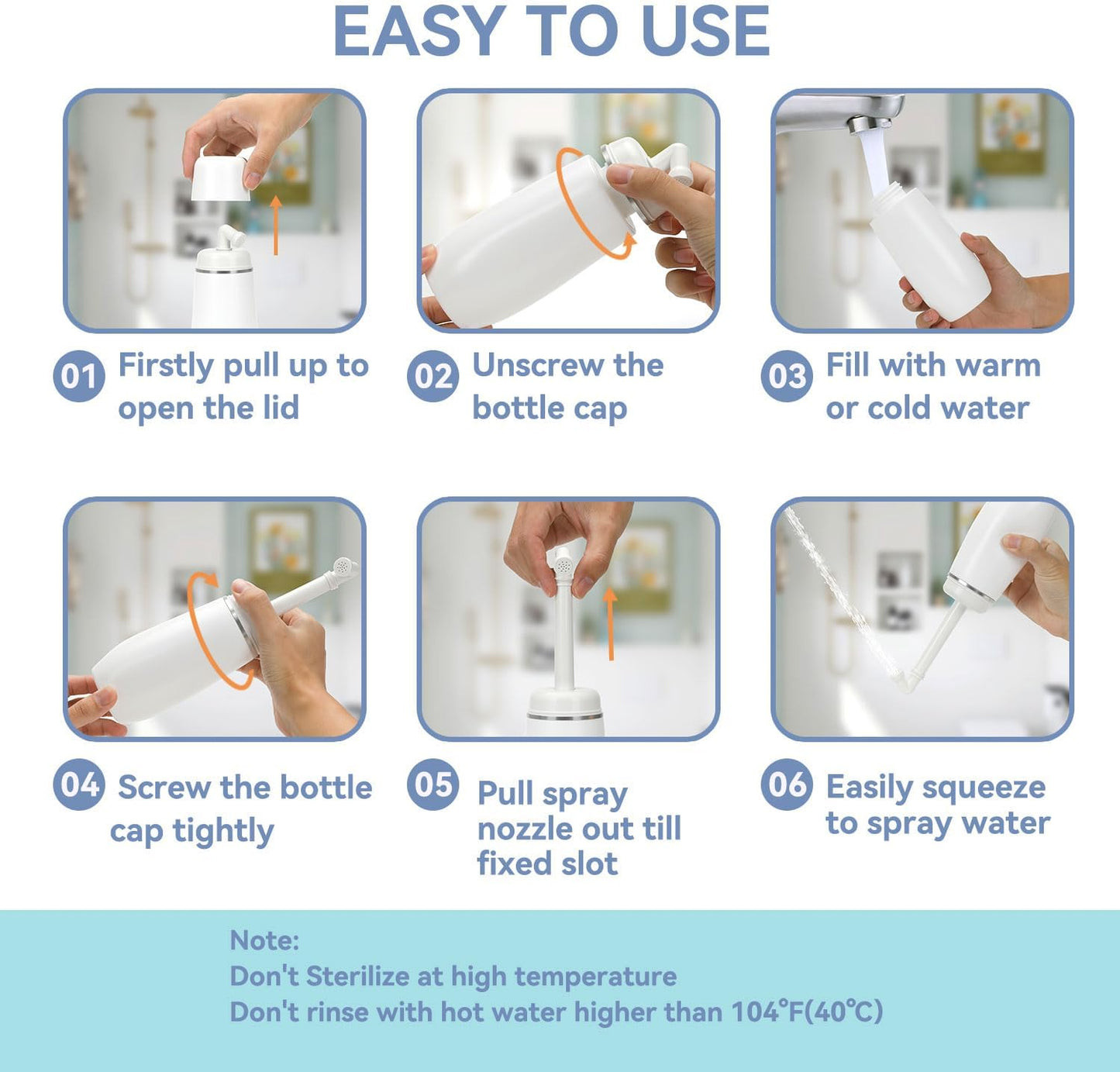 Portable Bidet for Travel Friendly Handheld Personal Peri Bottle 400ml Convenient Leakproof Design Personal Hygiene Cleaning (White, 400ml)