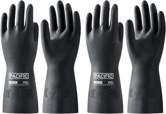 PACIFIC PPE 2 Pairs Chemical Resistant Gloves, Heavy Duty Industrial Rubber Gloves, Resist Acid, Alkali and Oil, 12.6", XX-Large