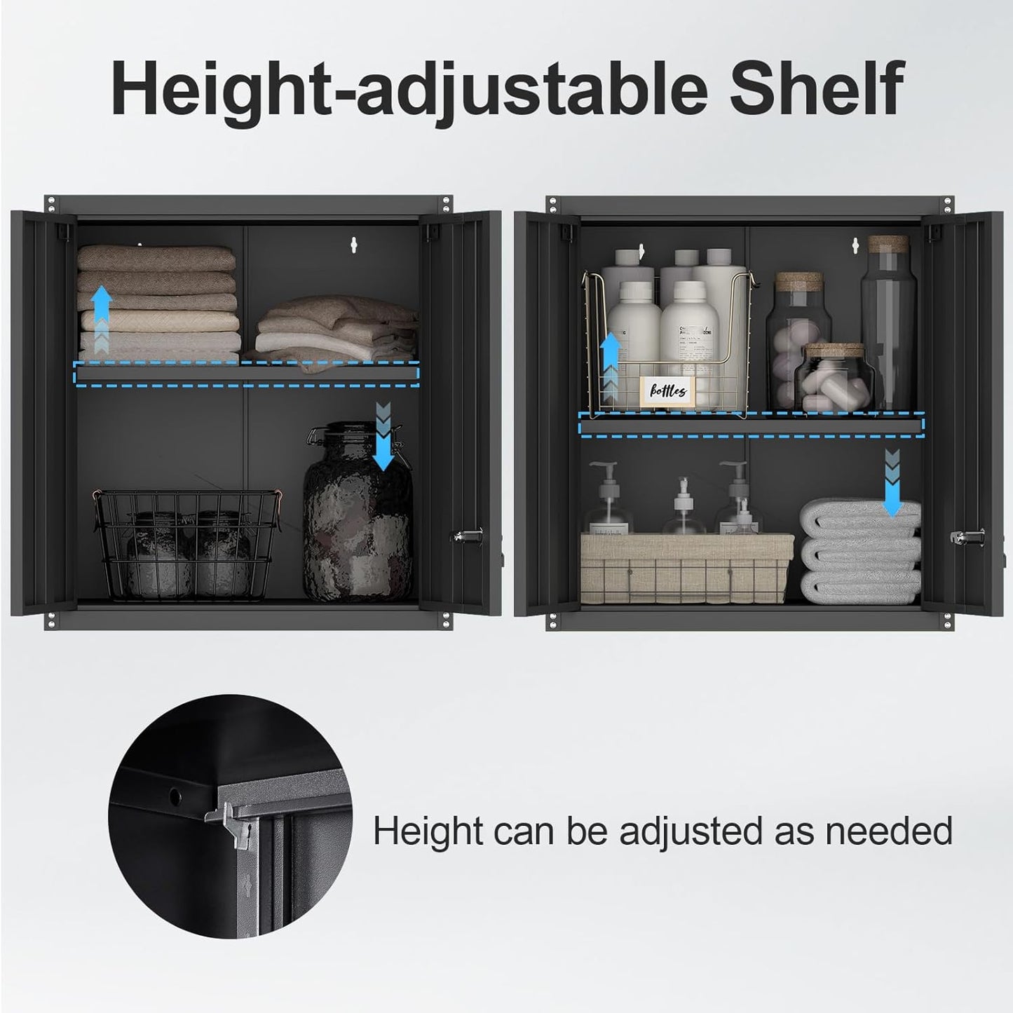 Steel Wall Cabinet, Metal Locking Wall Cabinet, Wall Hanging Metal Cabinet for Garage Tool Storage, Wall Mount Tool Cabinet for Garage, Laundry Room, Pantry, Black