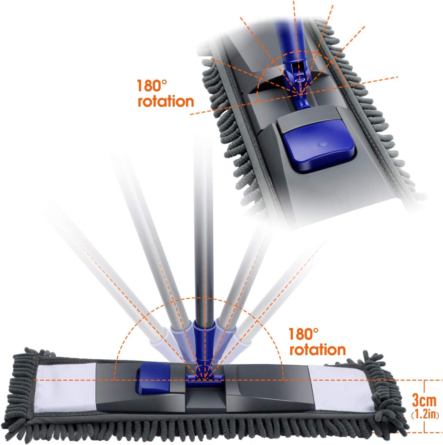MASTERTOP Microfiber Mop for Floor Cleaning, Flat Dust Mop for Home and Kitchen, Adjustable Stainless Steel Handle with 4 Washable Pads&1 Cleaning Scrape for Hardwood, Vinyl