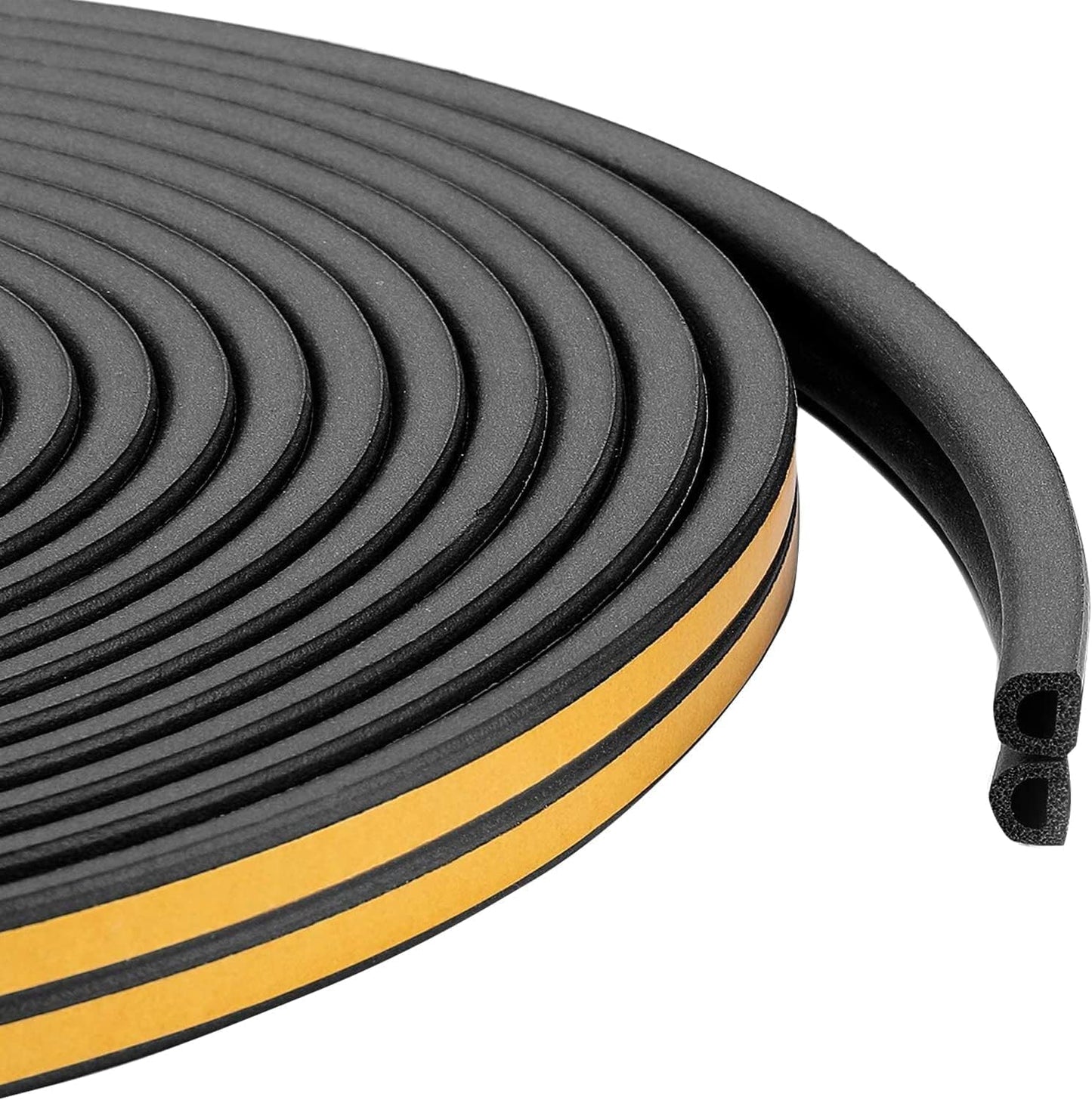 Weather Stripping Seal Strip Tape, Doors Windows Frame Self Adhesive D Type Foam Sealing Tape, 32.8Ft Rubber Soundproof Insulation Cell Foam Stripping, Black