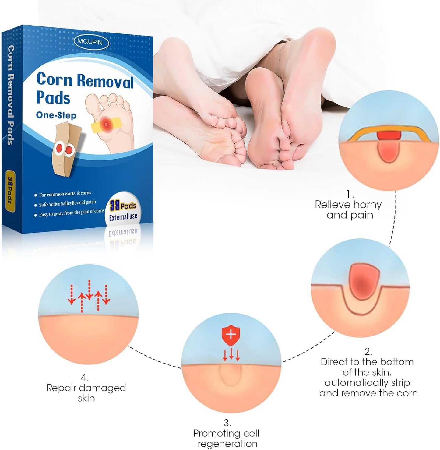 38 Count Corn Removal Pads for Feet and Toe, Corn Plasters Feet Remover for Feet Extra Strength, Callous Remover