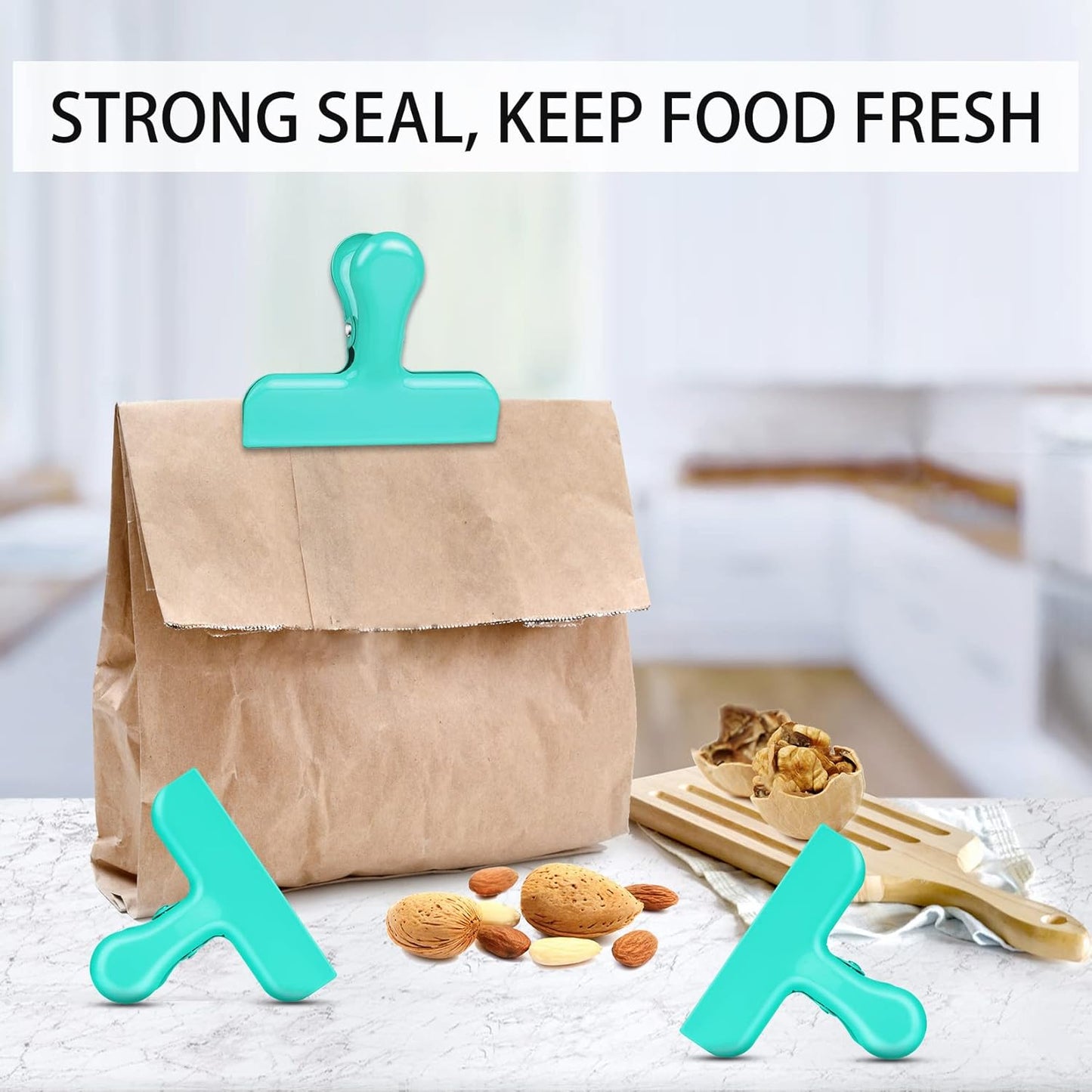 Bag Clips Heavy Duty Stainless Steel Chip Clips, Food Bags Clamp Great for Kitchen Office to Seal Coffee Bags, Paper Sheets - Pack of 8（Green）