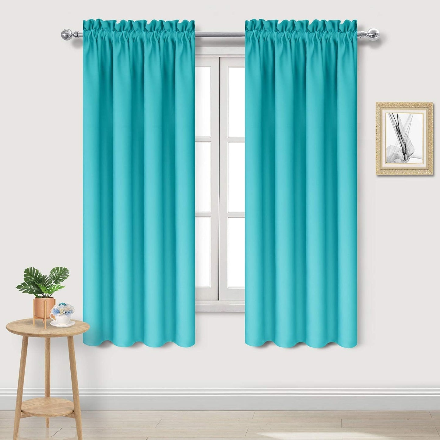 DWCN Blackout Curtains – Thermal Insulated, Energy Saving & Noise Reducing Bedroom and Living Room Curtains, Turquoise, W 42x L 63 Inch, Set of 2 Rod Pocket Curtain Panels