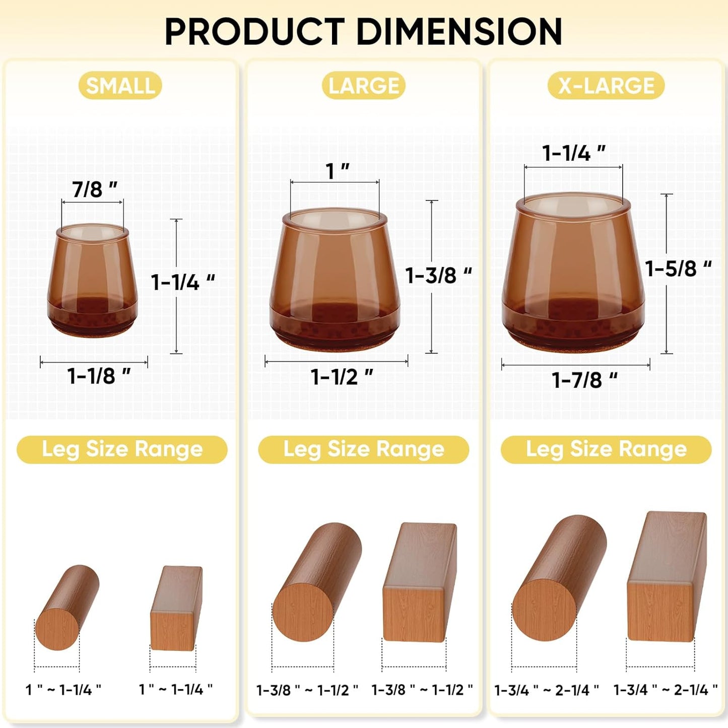 BALEINE 32 Pack Silicone Chair Leg Floor Protectors, Stool Leg Protectors Cap, Non-Slip Chair Leg Caps for Hardwood Floors (Brown & Small, 32 Pack)