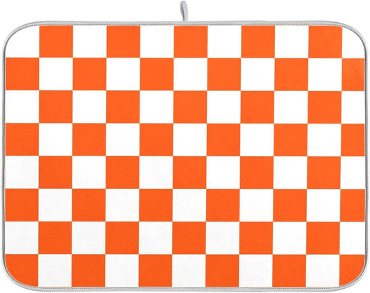 Burnt Orange Chessboard Dish Drying Mat for Kitchen Countertop 18x24 Plaid Checkered Rectangle Large Drying Mat Reusable Quick Dry Dish Sink Absorbent Mats Easy Clean Decorative Home Essentials