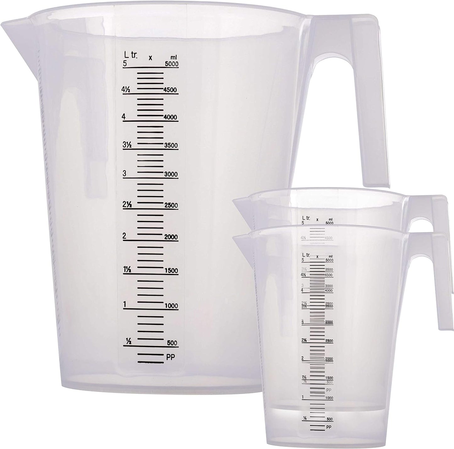 TCP Global 5 Liter (5000ml) Gallon Plastic Graduated Measuring and Mixing Pitcher (Pack of 3) - Holds 5 Quarts 1.25 Gallons- Pouring Cup, Measure & Mix Paint, Resin, Epoxy, Kitchen Cooking Baking