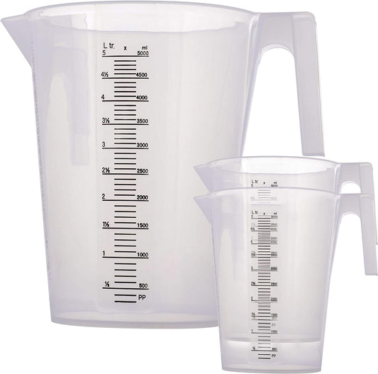 TCP Global 5 Liter (5000ml) Gallon Plastic Graduated Measuring and Mixing Pitcher (Pack of 3) - Holds 5 Quarts 1.25 Gallons- Pouring Cup, Measure & Mix Paint, Resin, Epoxy, Kitchen Cooking Baking