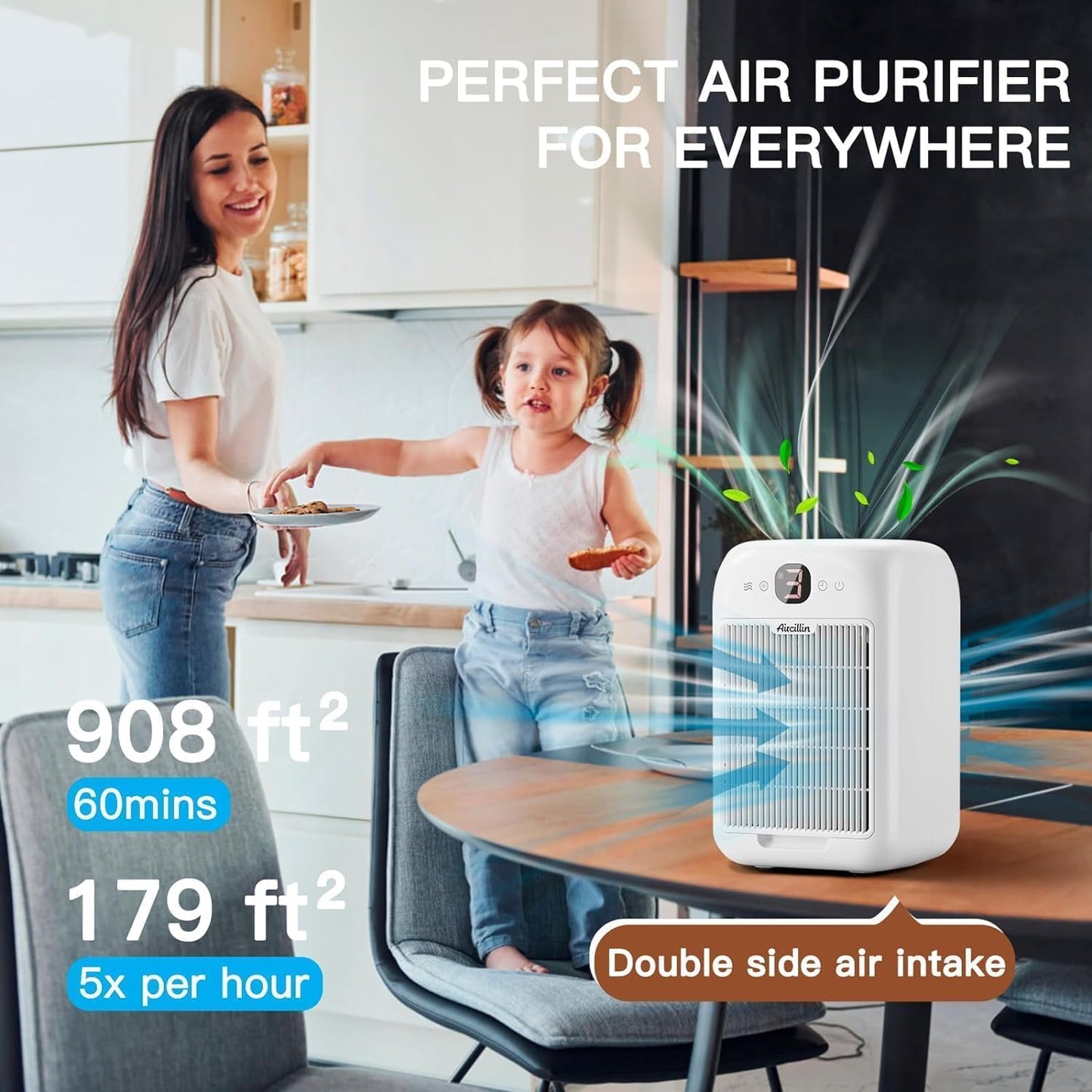Air Purifiers for Home Bedroom Up to 908 Sq Ft, Air Purifiers with HEPA Filter Aromatherapy,Turbo Boost Button, Sleep Mode, White