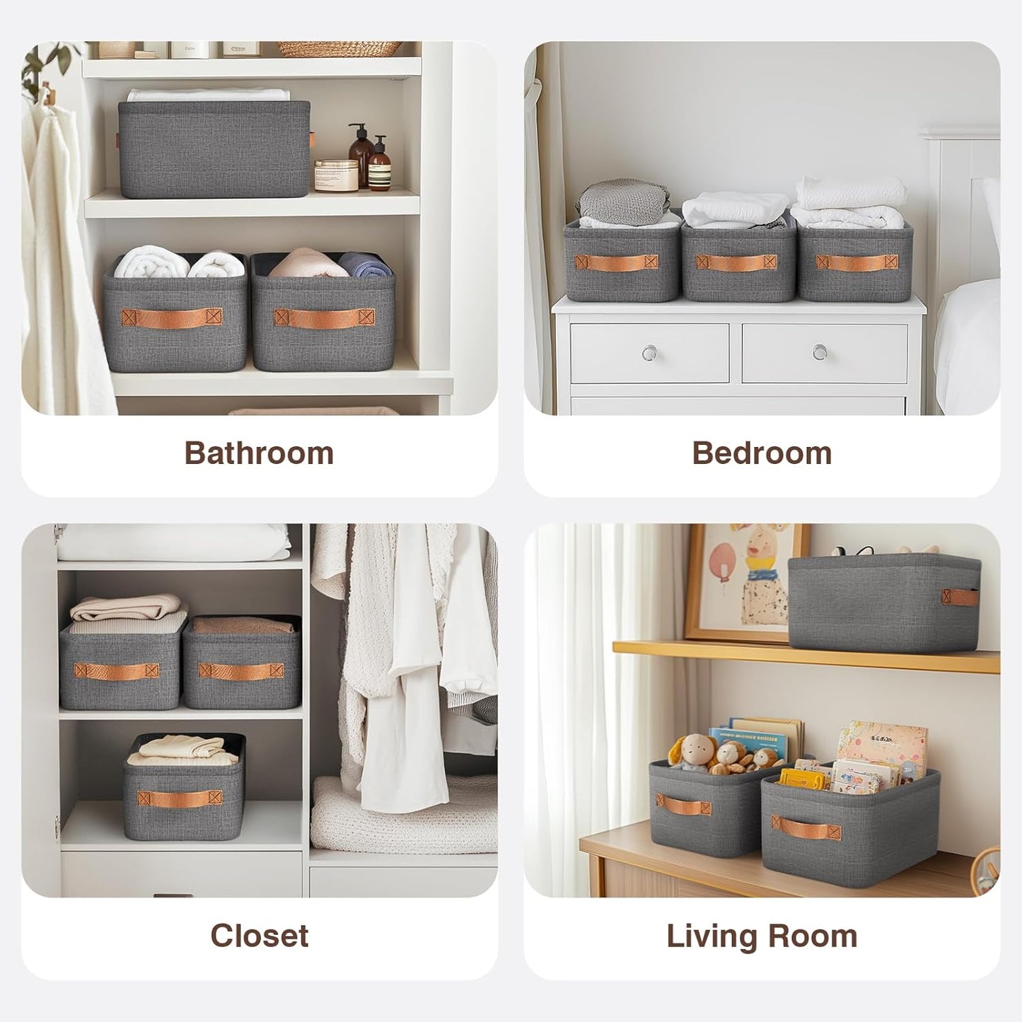 Large Storage Baskets for Shelves 3 Packs, Fabric Storage Bins for Shelves with Handles, 16.1'' L ×12.2'' W × 8.2'' H Collapsible Baskets for Organizing Clothes, Toy, Grey