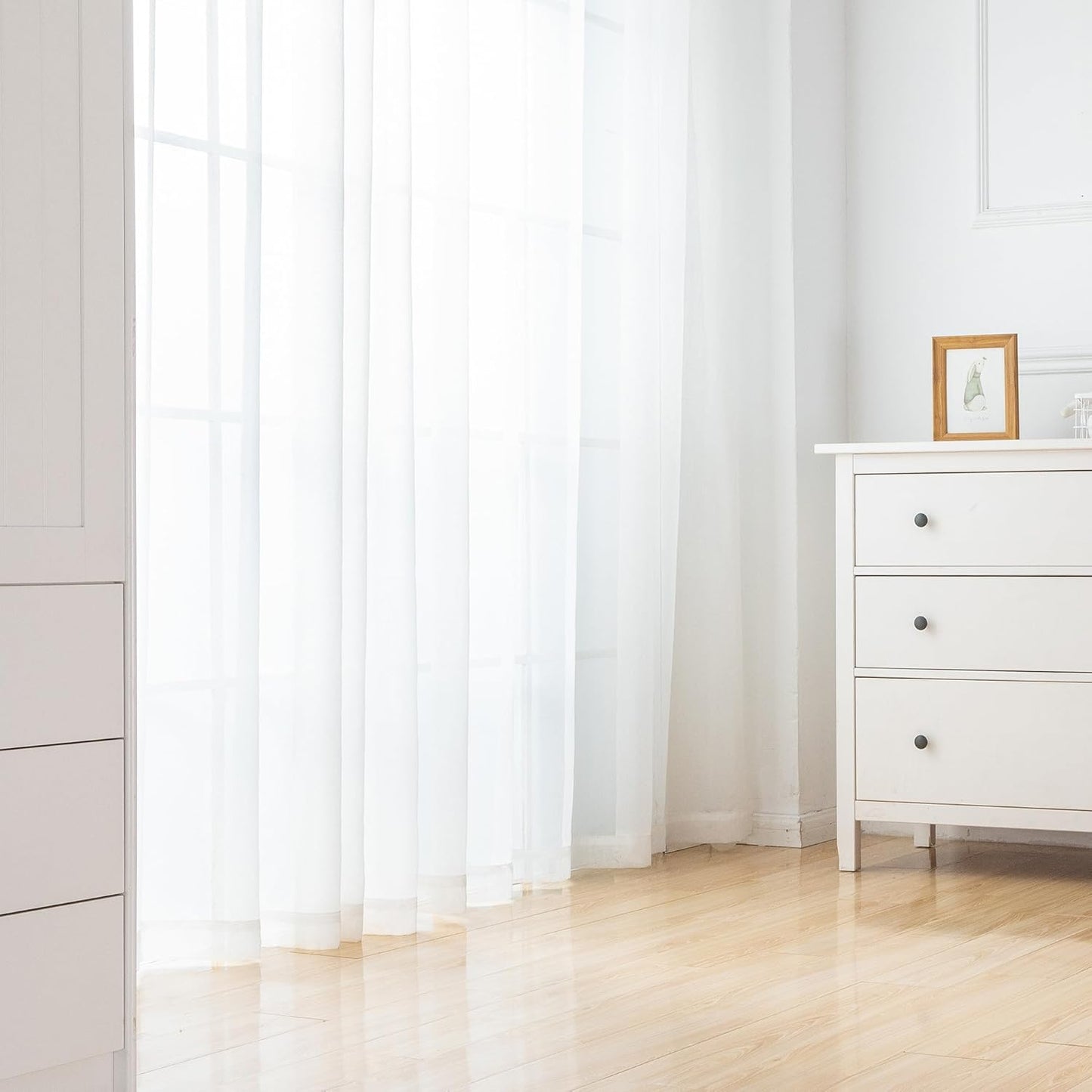 Chyhomenyc White Sheer Curtains 72 Inch Length 2 Panels, Light Filtering Top Dual Rod Pocket Voile Window Curtain Drapes for French Door, Bedroom Living and Children Room, Each 42W x 72L