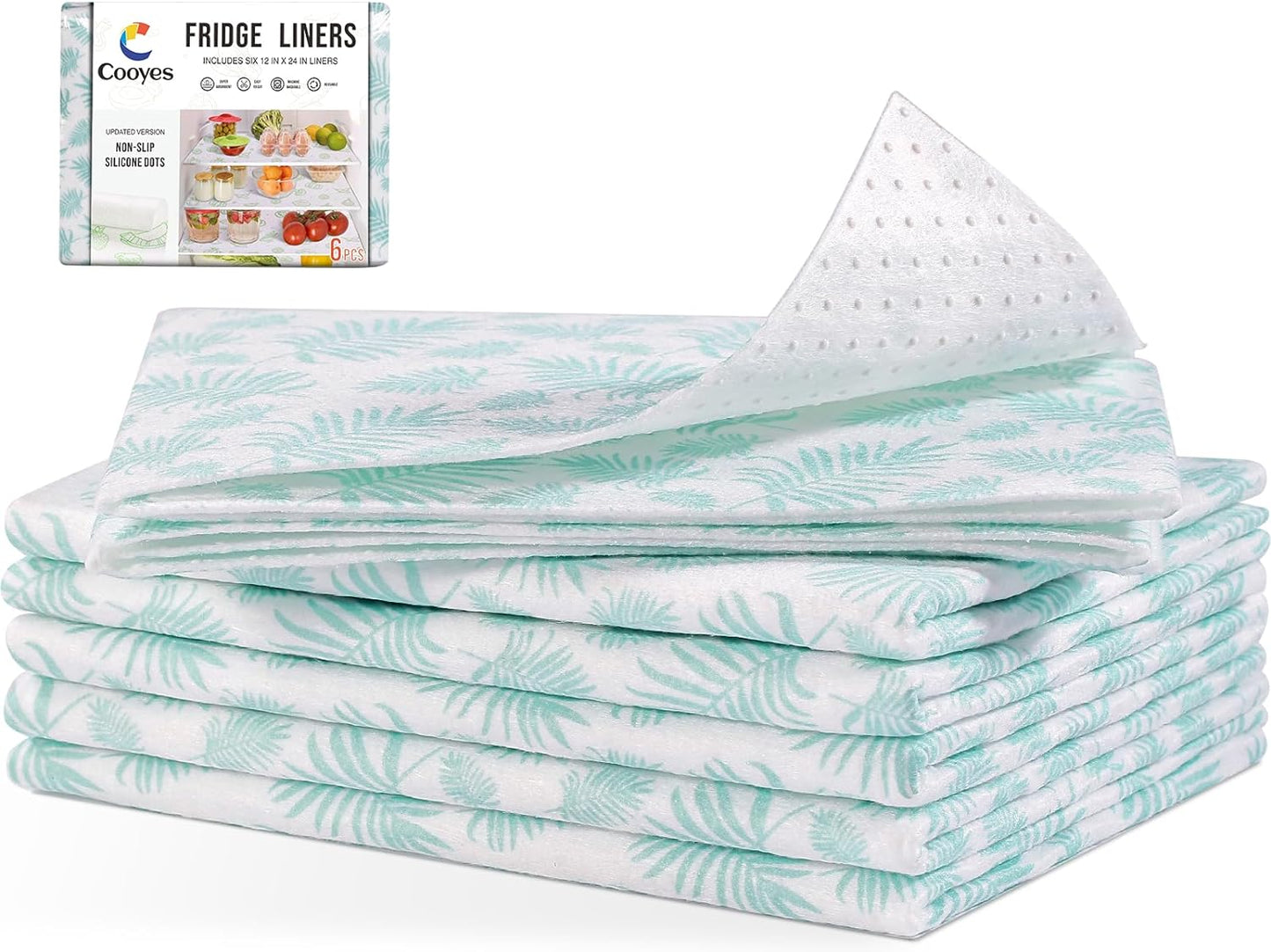 Cooyes Absorbent Refrigerator Liners, Non Slip Shelf Liner for Drawers & Kitchen Cabinets, Cloth Material Keep Produce Fresh Longer, Machine Washable, 17.7" * 24", 6 Pack