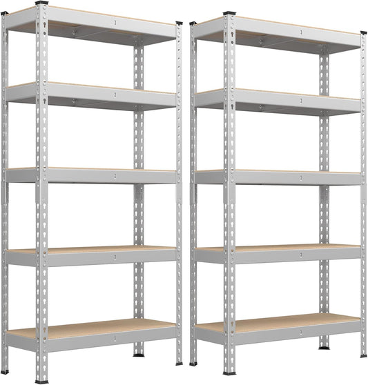SONGMICS 5-Tier Storage Shelves, Load 2310 lb, Set of 2 Garage Storage, Boltless Assembly, Adjustable Shelving Unit, 11.8 x 29.5 x 59.1 Inches, for Study Shed Basement, Silver UGLR300E02