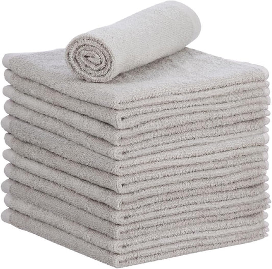 Superio Cotton Terry Washcloths Grey Towels 100% Cotton Cleaning Cloth 16" Rags Wash Clothes for Body and Face, Spa Towels, Multi Purpose (12, 12"x12")