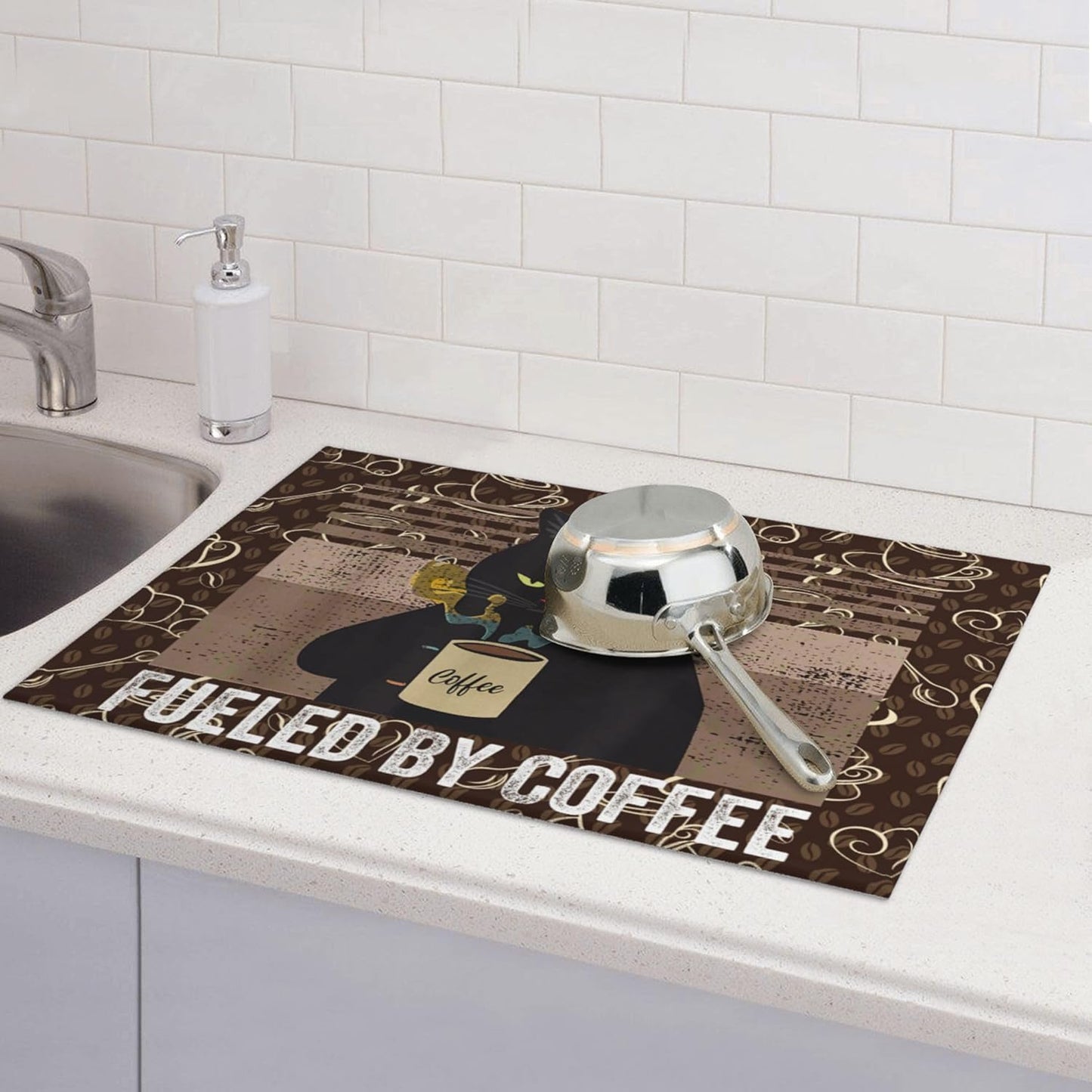 Vintage Cat Dish Drying Mat for Kitchen Counter Absorbent Reversible Retro Coffee Drying Pad Kitchen Decor Dish Drainer Rack Mats 18"x24"