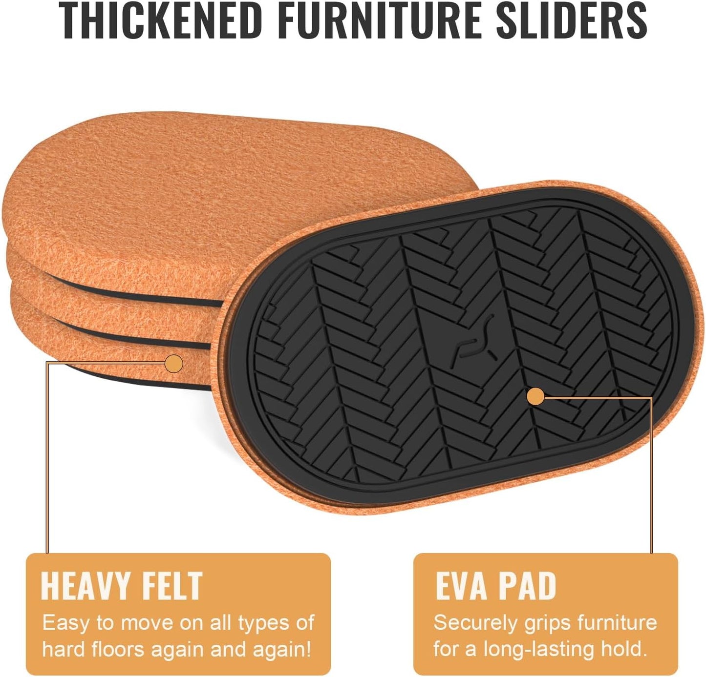 9½"x5¾ Felt Furniture Sliders for Hardwood Floors, 4PCS Oval Furniture Pads for Wood Floors, Furniture Movers for Heavy Duty Furniture, Move Furniture Easily