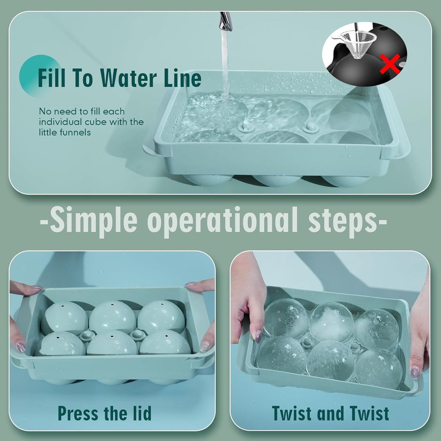 WIBIMEN Large Ice Cube Molds, Big Round Whiskey Ice Cube Trays for Freezer, Easy to Fill & Release, Whiskey Bourbon Cocktail(2.5In*6 Balls- Blue/2 Pack)