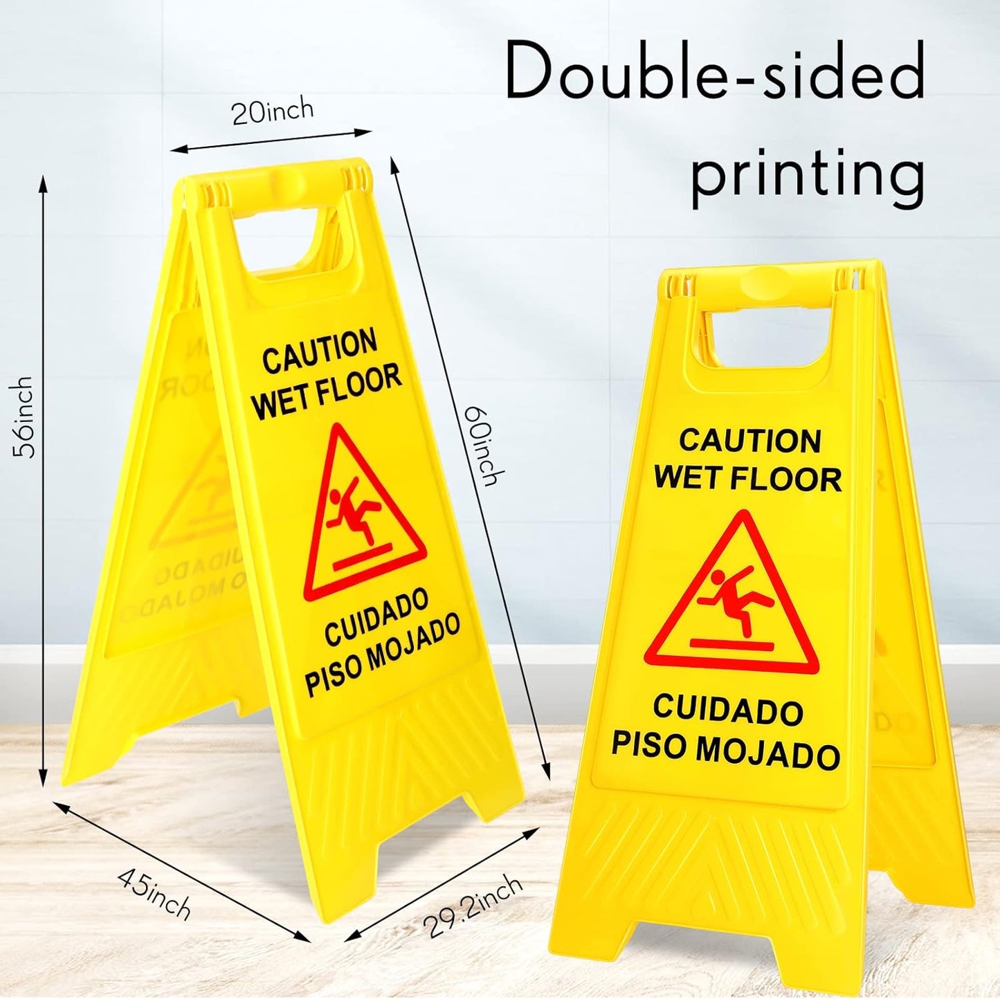 Macarrie 20 Pack Caution Wet Floor Sign Yellow Wet Floor Double Sided Signs Cuidado Piso Mojado Foldable Bilingual Alert Sign for Commercial Use Indoors Outdoors, 11.5 x 23.62 Inches