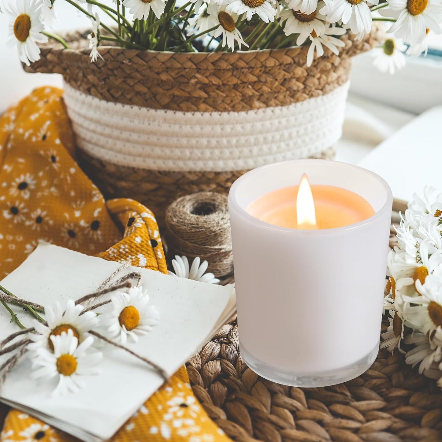 Thick Candle Jars for Making Candles 12 Pcs, 14 OZ Empty Jars with Wood Lids for Candle Making, Sample Container, White