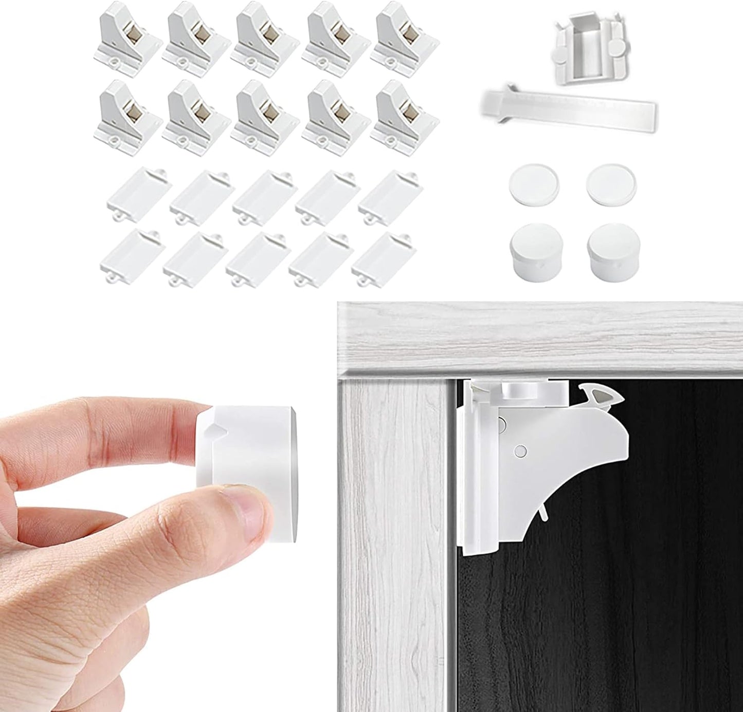 Vmaisi Adhesive Magnetic Locks for Cabinets & Drawers (10 Locks and 2 Keys)