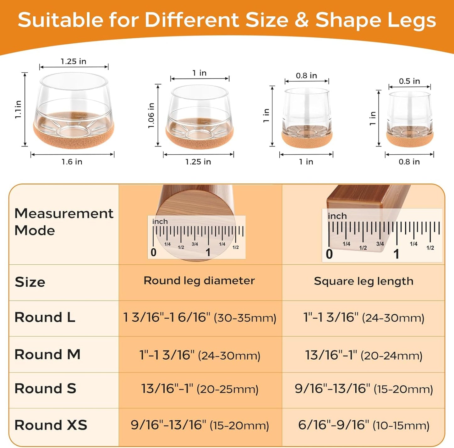 24 PCS Silicone Chair Leg Floor Protectors Small (0.8"-1") Rubber Felt Furniture Pads Chair Legs Caps/Covers for Hardwood Floors, Tile from Scratches & Reduce Noise - Round, Clear