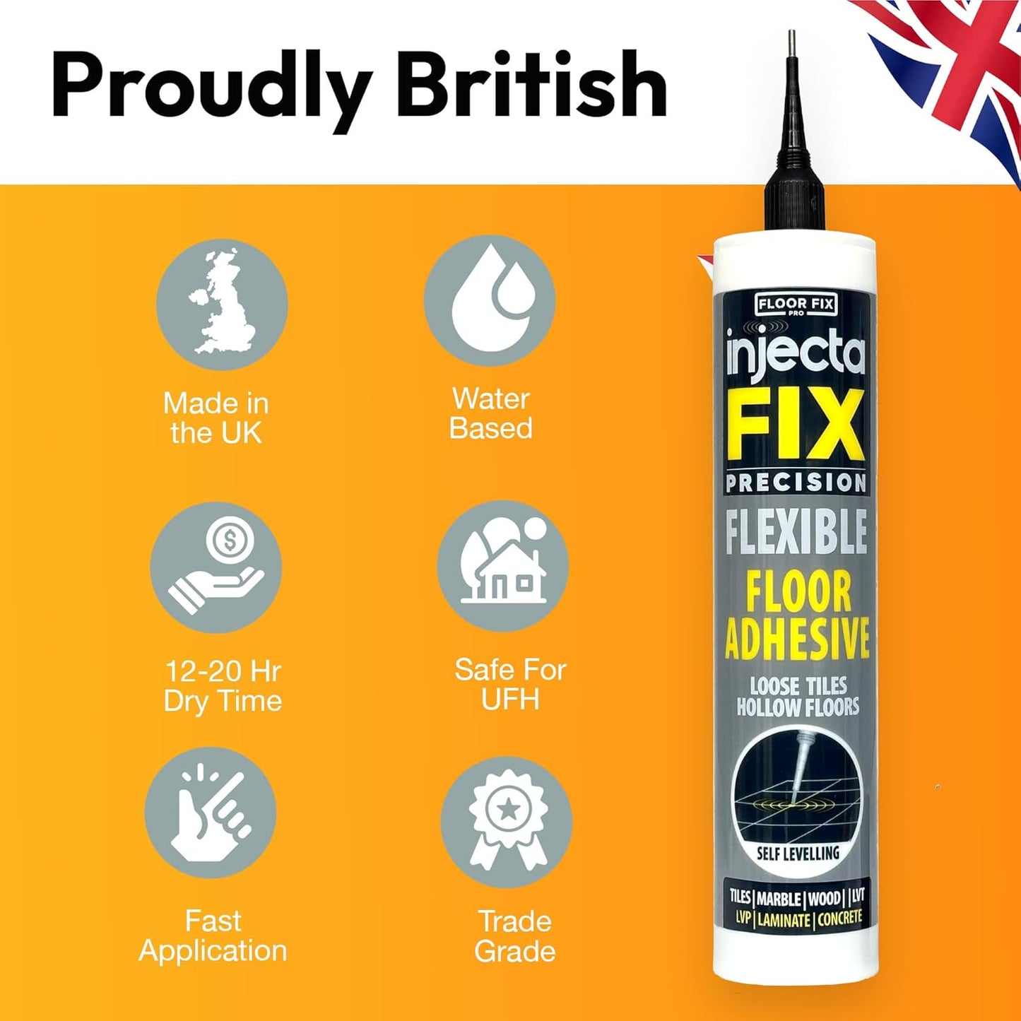 Precision 300ml from Floor-Fix Pro - Fix Loose Tiles - for Loose & Hollow Tiles, Wood, LVT & Laminate - Includes 1.9mm Syringe Tip - Adjustable to 6mm + Anti-Clog Performance (Pack of 12)