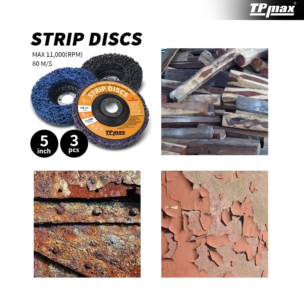 5" x7/8" Stripping Discs Rust Remover Wheel Remove Paint and Oxidation Poly Strip Wheel Disc Abrasive Angle Grinding Wheel - 3 Pack(Purple/Blue/Black)