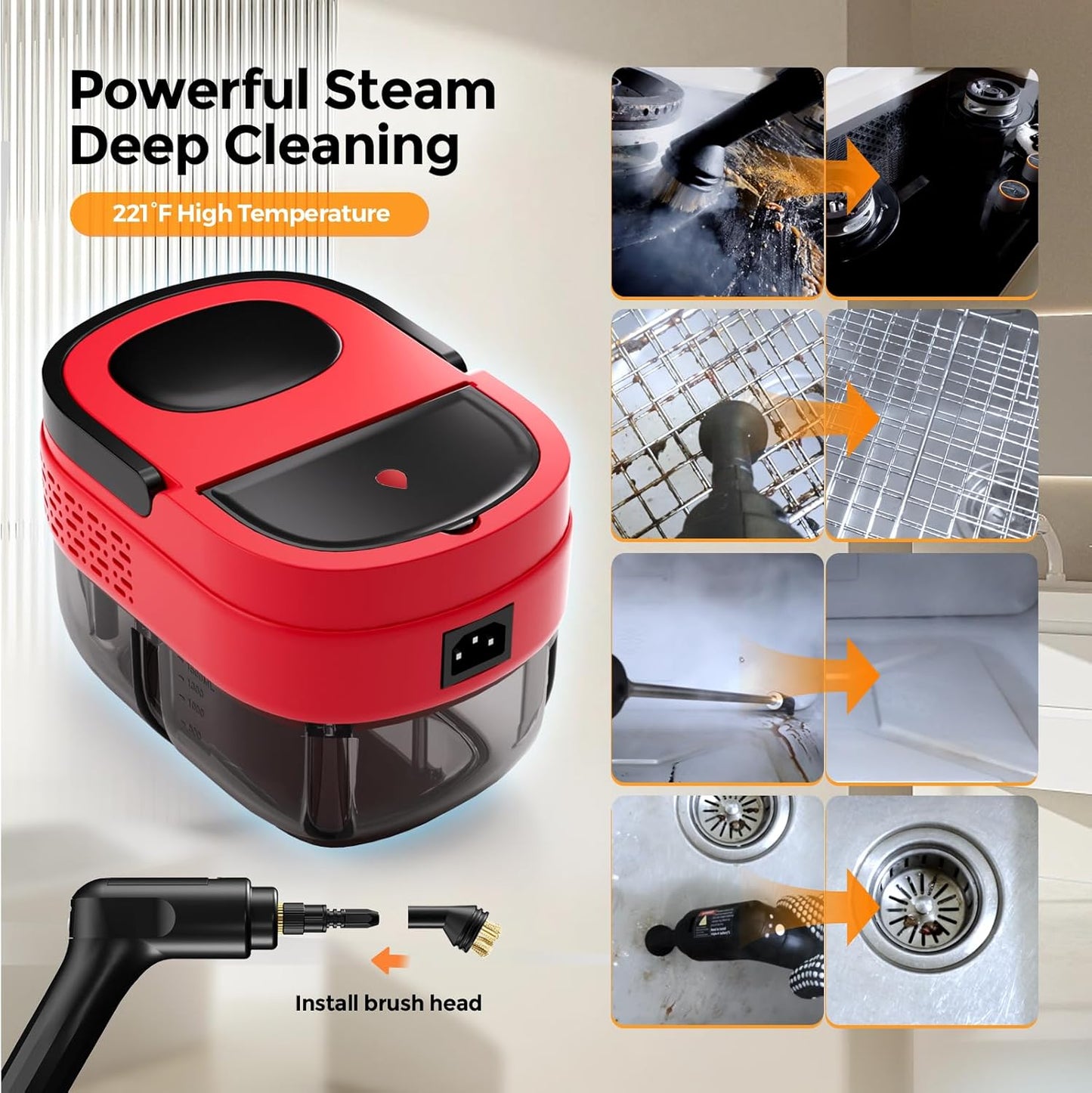 Steam Cleaner, 2500w Steamer for Cleaning, 3-Garde Adjustable Handle, 1.6L Water Tank, Steam Cleaner for Home, Fast Heat Handheld Steam Cleaner, Handheld Steamer for Car, Furniture, Kitchen, Bathroom