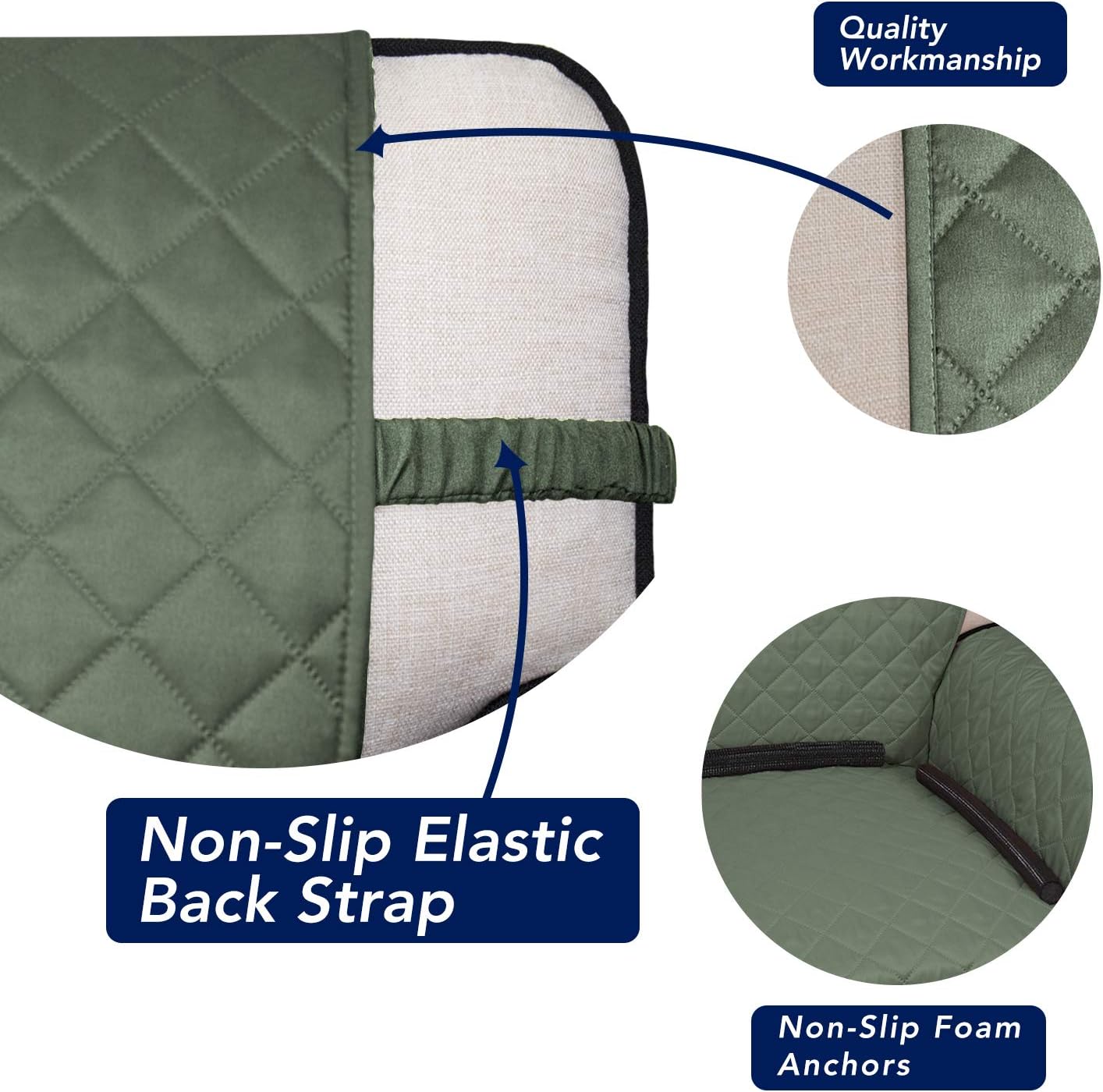 PureFit Reversible Quilted Sofa Cover, Water Resistant Slipcover Furniture Protector, Washable Couch Cover with Non Slip and Elastic Straps for Kids, Dogs, Pets (Chair, Greyish Green/Beige)