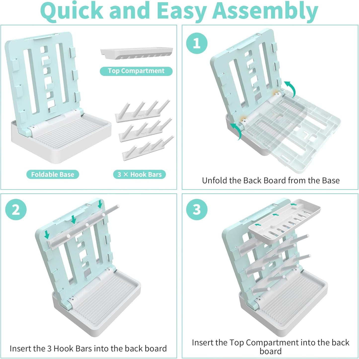 Baby Bottle Drying Rack, Vertical Standing Bottle Dryer Rack Holder-Space Saving Baby Bottle Drying Rack for Countertop-Holds Up to 12 Baby Bottles & Cup(Blue & White)