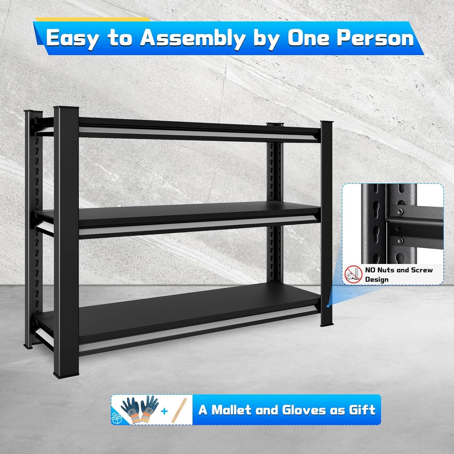 40" W Garage Shelving Heavy Duty，1500LBS Loads Adjustable Garage Storage Shelves,3-Tier Metal Storage Racks and Shelving Units, Utility Rack Shelves,40”W x 18”D x 36”H,Black